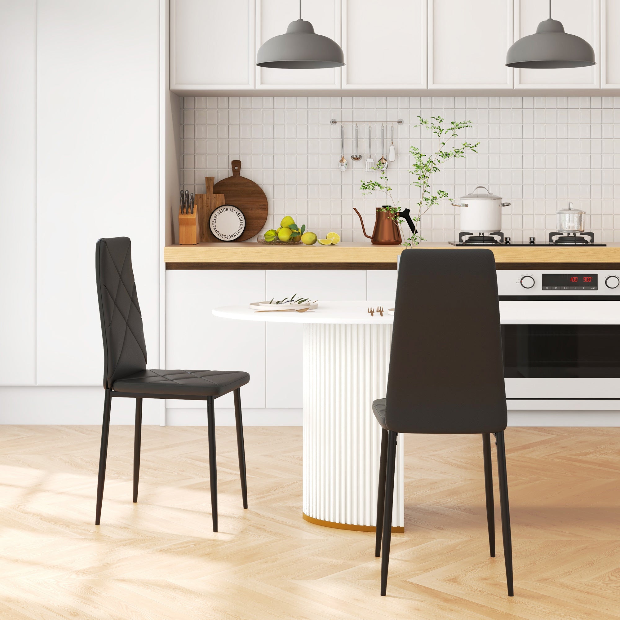 Set 2 Sedie 41x50x97 cm con Schienale Alto in Finta Pelle e Acciaio Nero...