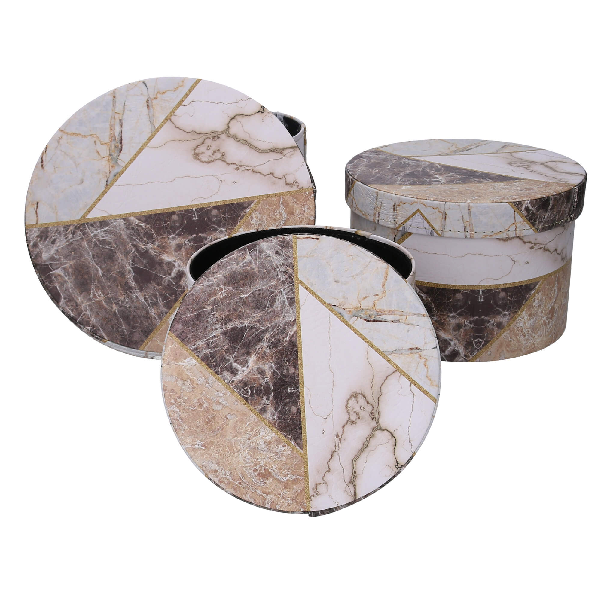 Image of Set 3 Scatole in Similpelle marmo tondo