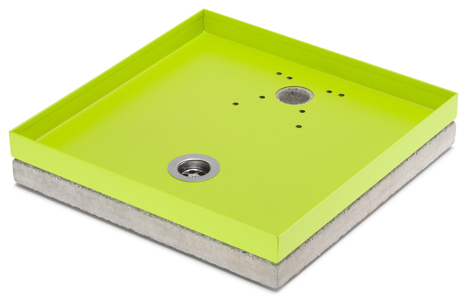 Image of Base Portaciottolo per Fontane 40x40x8 cm in Metallo con Base in Cemento Belfer 42/BSE/10 Verde Acido