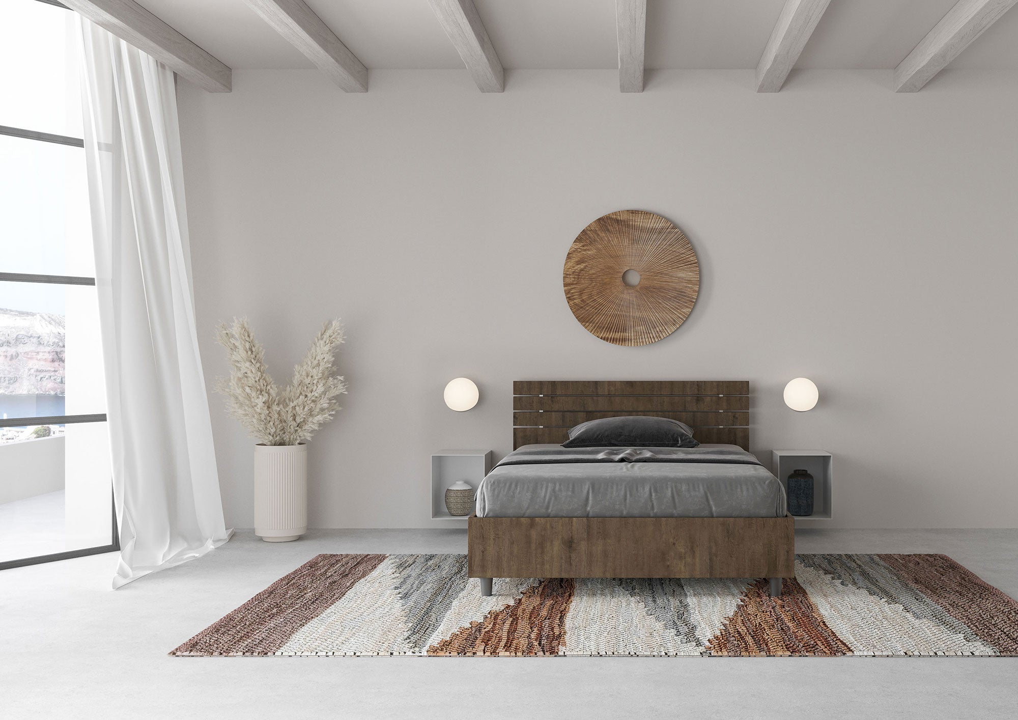 Letto 1 Piazza e Mezzo 120x200 cm Senza Rete Testata Doghe Dritta Ankel Noce...