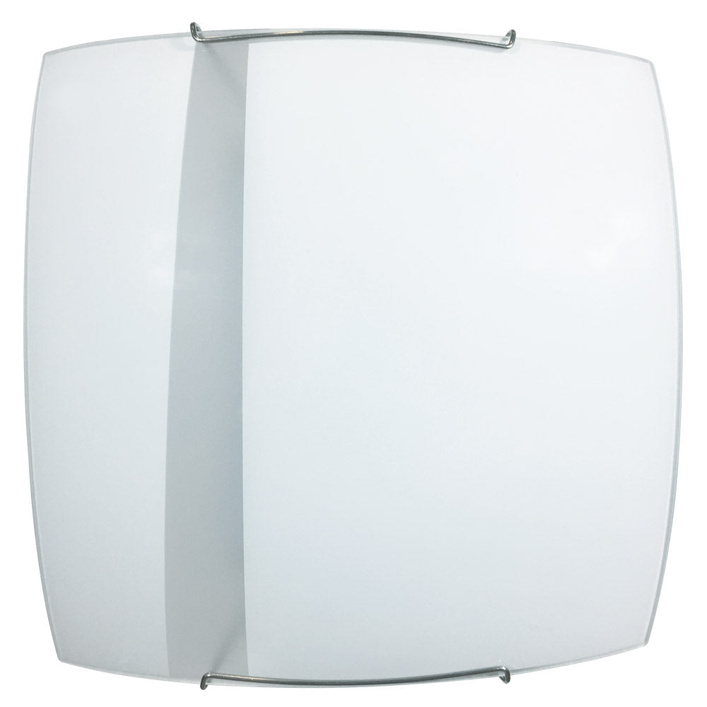 Image of Plafoniera 2xE27 Montatura Bianca Vetro Lastra Bianco Fascia Satinato E-Energy Gilda
