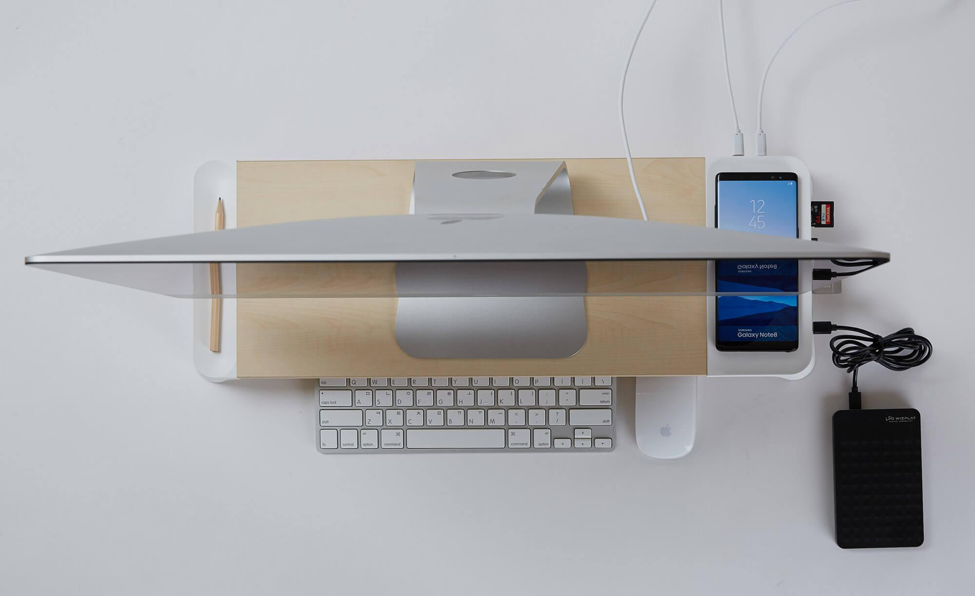 Supporto Monitor da Scrivania 56x20x5,7 cm con Entrata USB e Base di Ricarica Wireless Bianco...