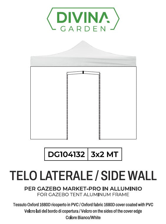 Telo Laterale 3x2 m Ricambio Per Gazebo con Porta Avvolginile Richiudibile Telo Oxford Impermeabile Bianco...