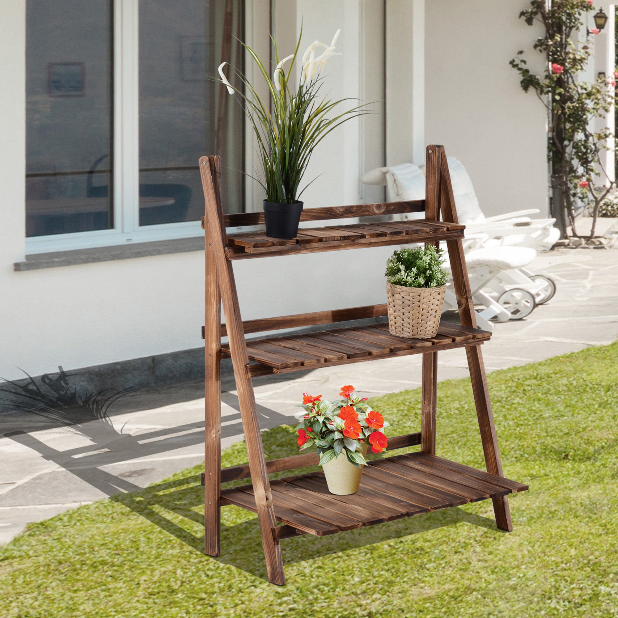 Scaffale Portapiante Pieghevole da Giardino 80x37x93 cm in Legno di Abete...
