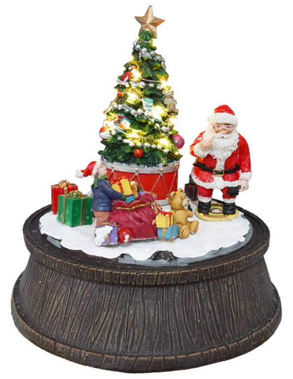 Image of Babbo Natale con Albero e Pacchi Regalo Carillon 20,5x20,5x22,5 cm in Resina con Movimento e Luci