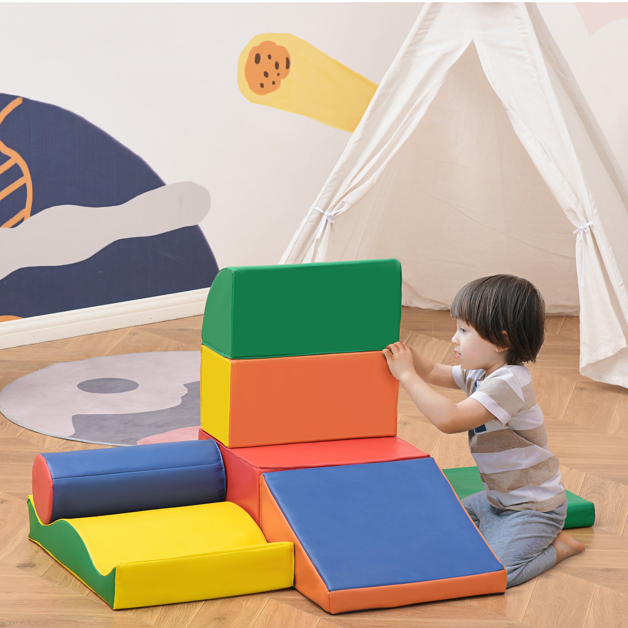 Set 7 Blocchi Costruzioni Morbide per Bambini Multicolore...