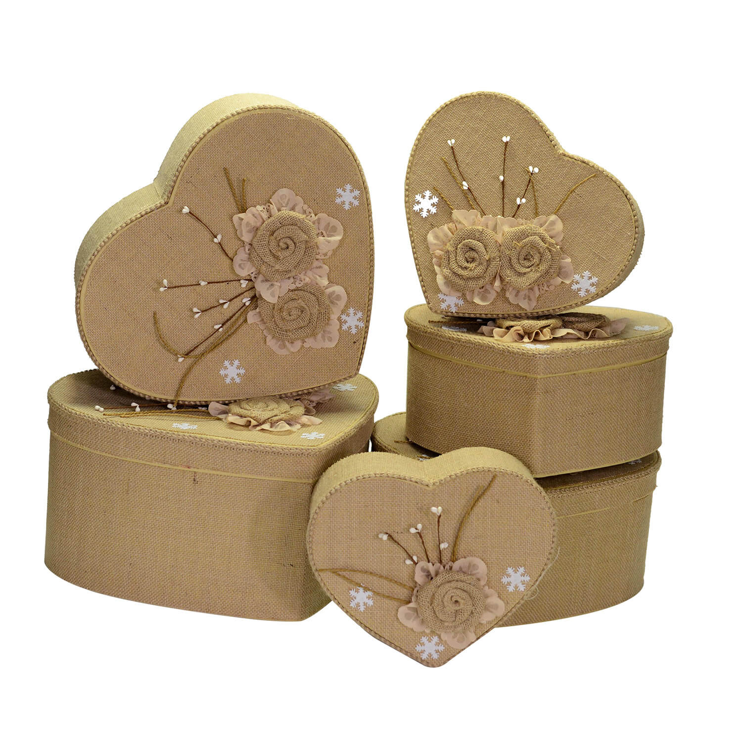 Image of Set 6 Scatole cartone e juta naturale cuore