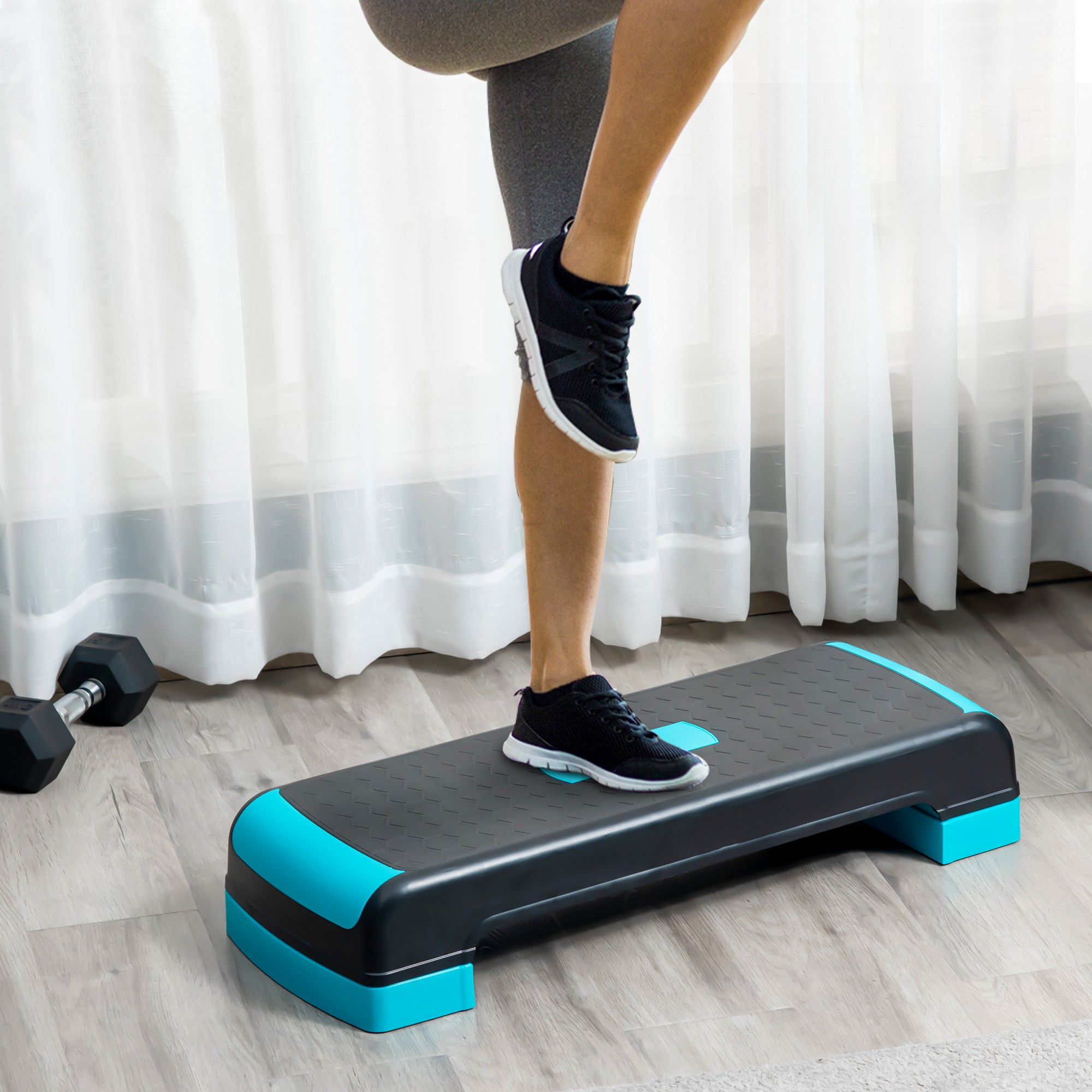 Step Fitness per Aerobica 78x28xh10-15-20 cm Altezza Regolabile in Plastica Nero e Blu...