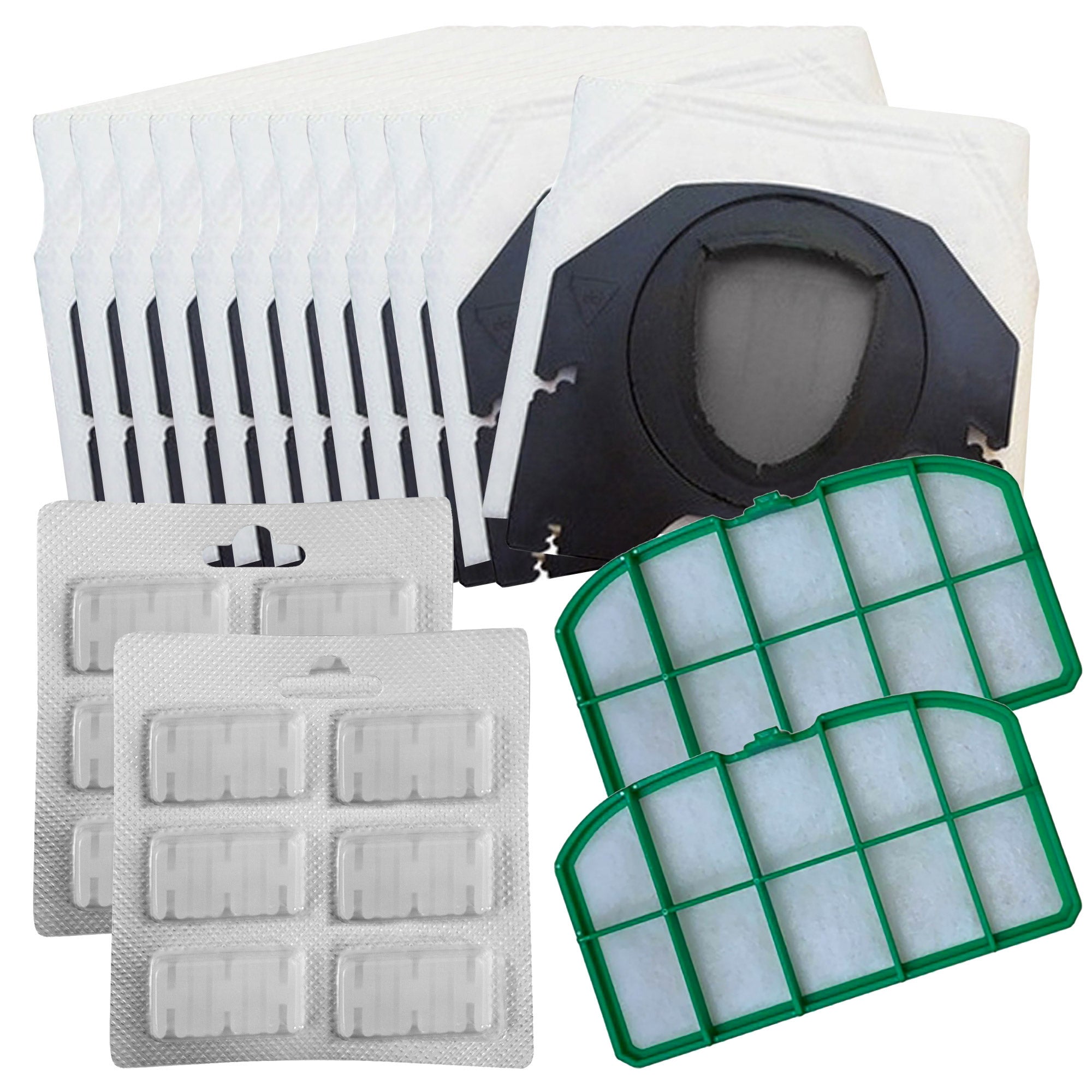 Kit Ricambi 12 Sacchetti 2 Filtri 12 Profumatori Compatibili Folletto VK200 VK220...