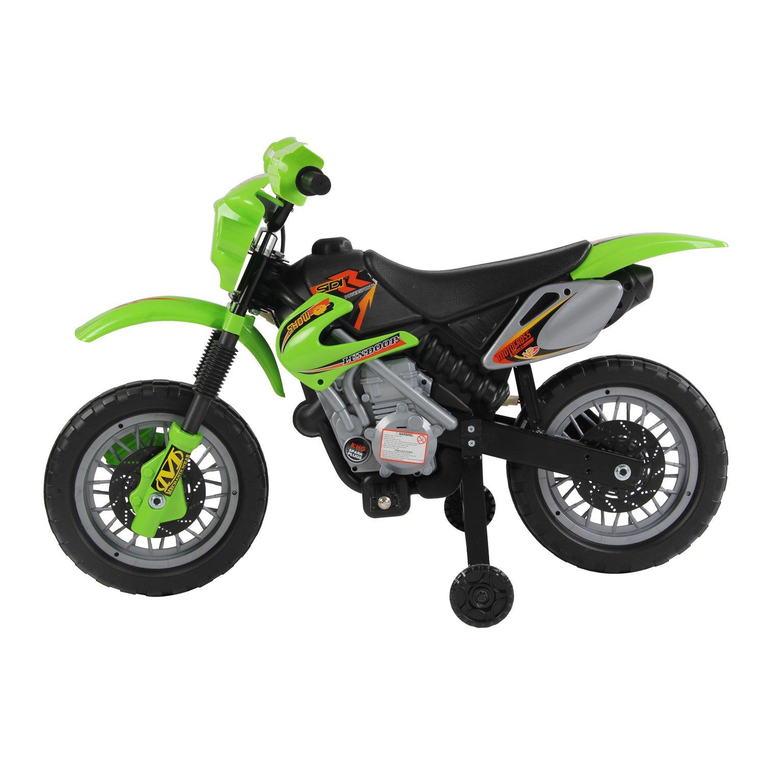 Moto Cross Elettrica per Bambini 6V con Rotelle Verde...