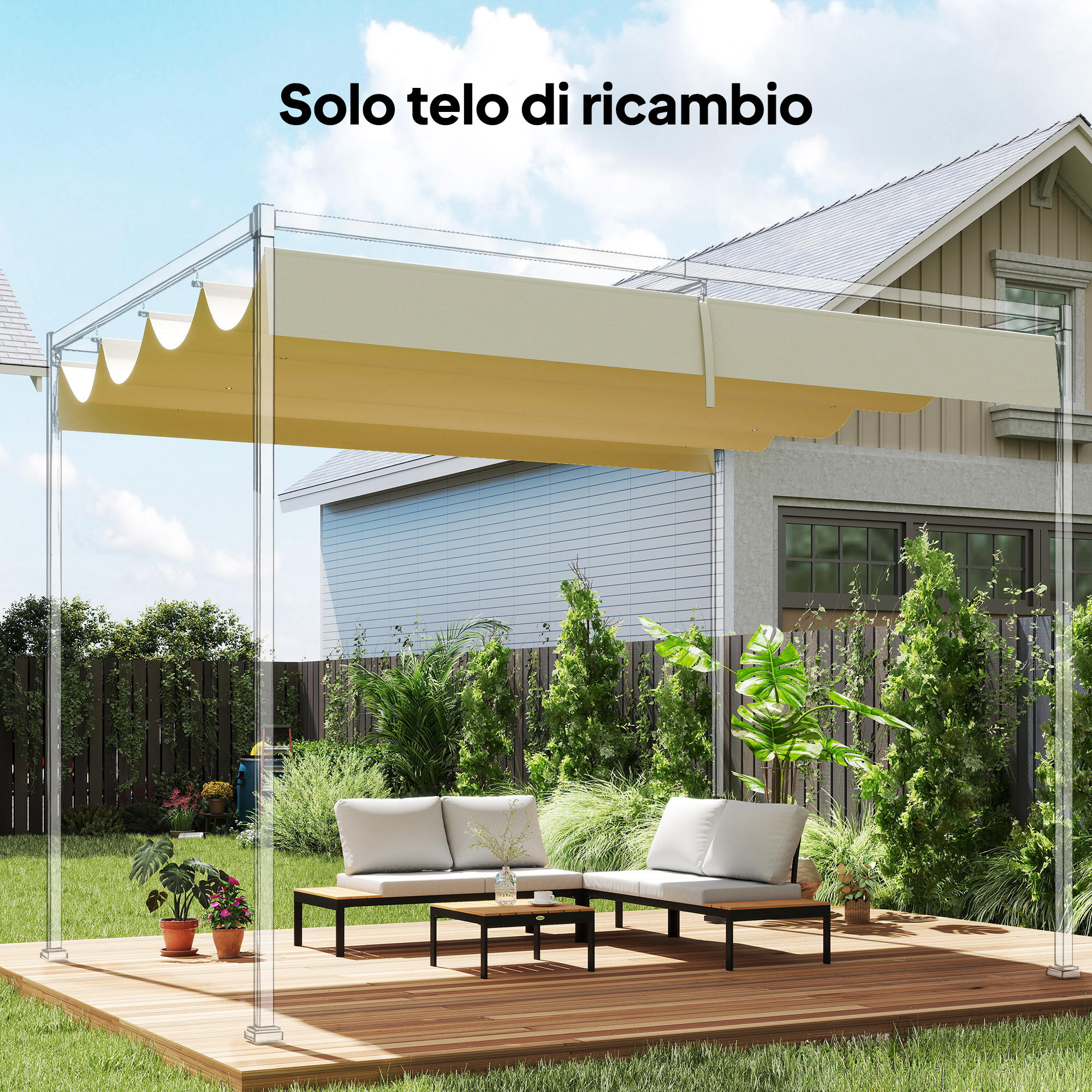 Telo Pergola per Esterni 392x350 cm Anti UV con 8 Fori di Drenaggio in Poliestere Beige...