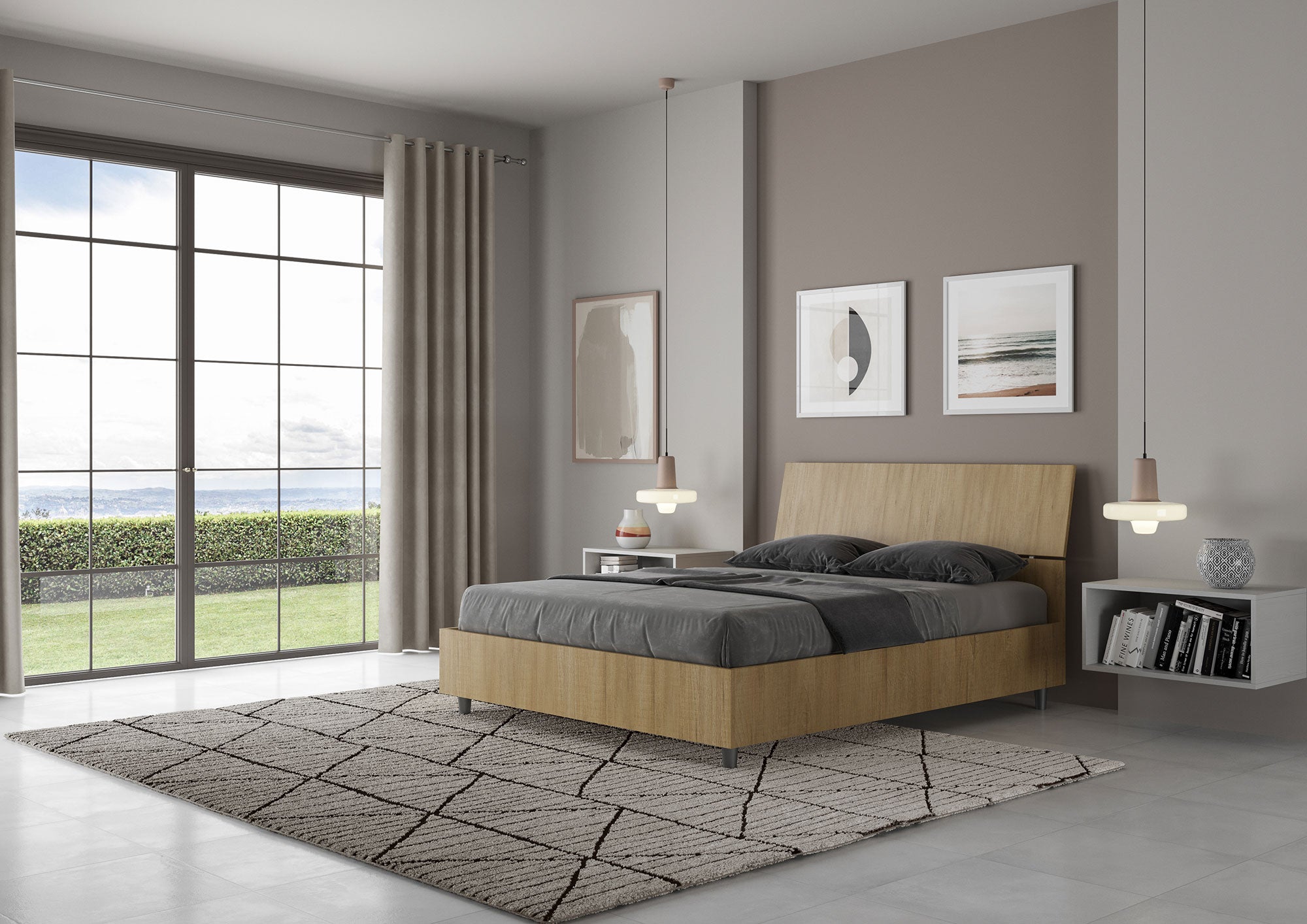 Letto Matrimoniale Francese 140x200 cm Senza Rete Testata Inclinata Demas Quercia Natura...