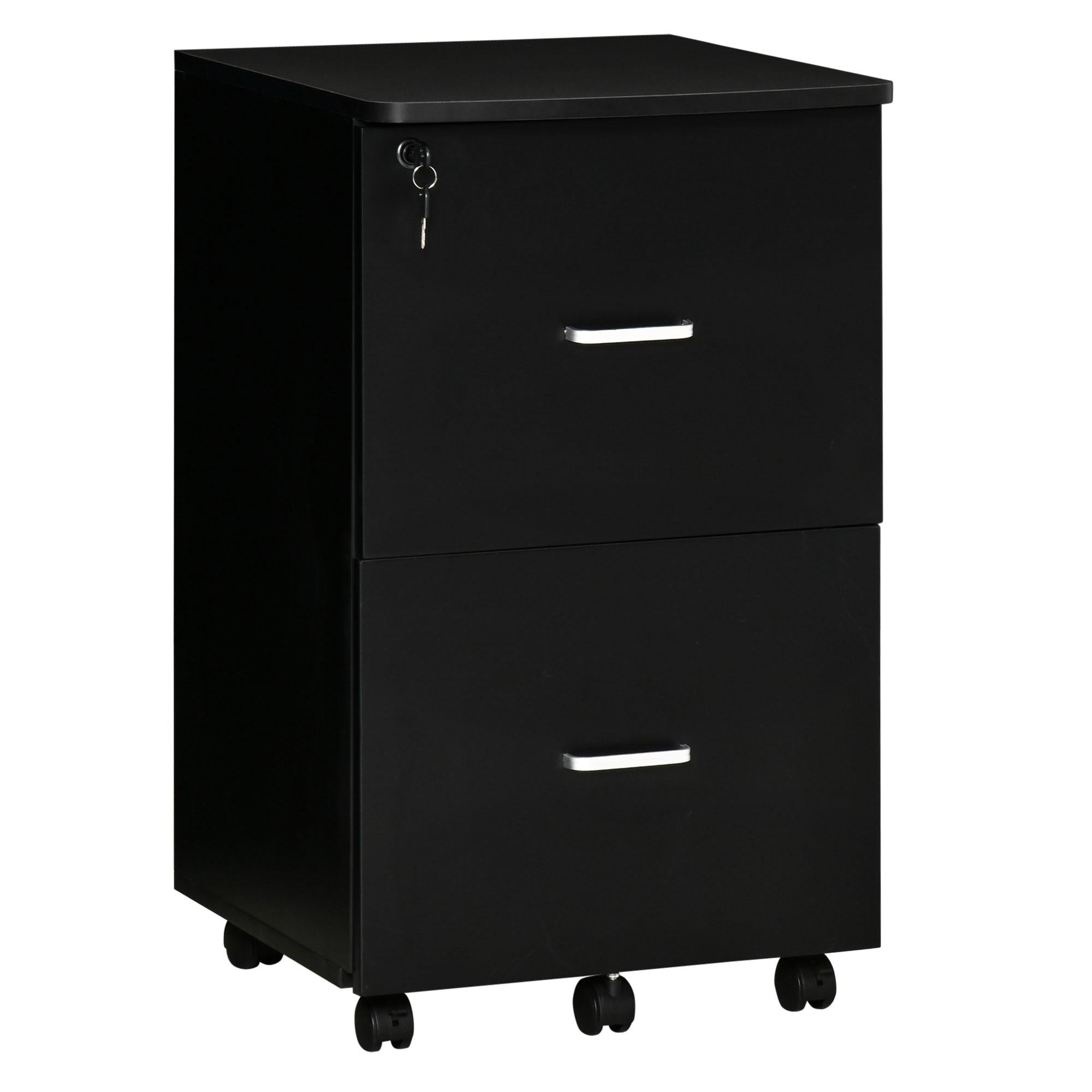 Cassettiera 2 Cassetti da Ufficio 43x45x72 cm con Ruote in MDF e Truciolato Nero