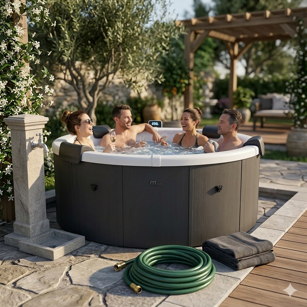 Vasca Idromassaggio Spa Denver Smontabile Trasportabile con Wifi per 6 Persone 182x182x70 cm in Materiale Plastico Grigio...