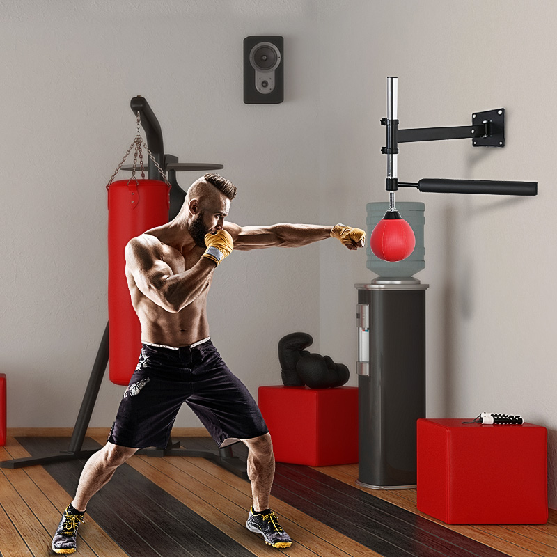 Speed Bag a Parete per Boxe e MMA 79x72x20 cm ad Altezza Regolabile con Asta in Acciaio e PU Rosso...