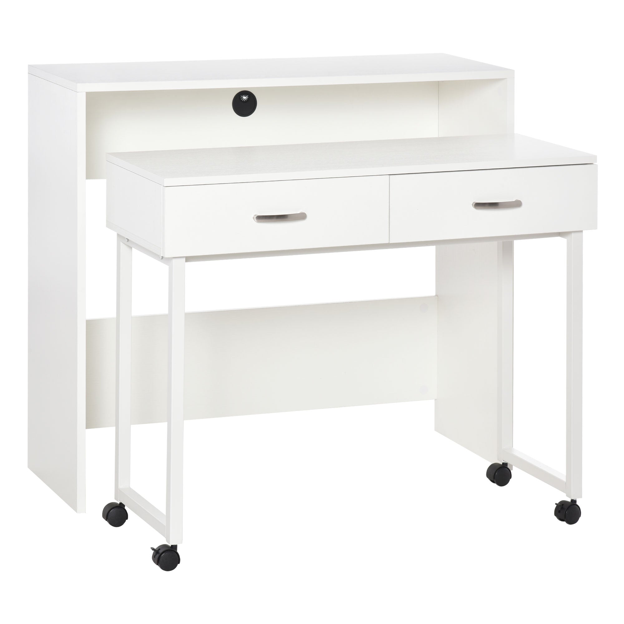Scrivania con Cassetti e Ruote 100x36x88 cm in Metallo e MDF Bianca