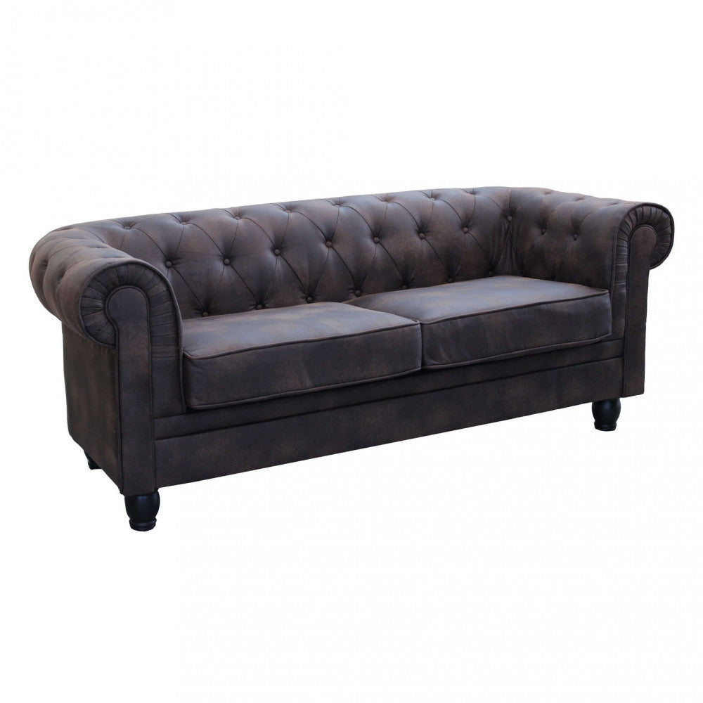 Divano 3 Posti Chesterfield 197x74x82 h cm in Similpelle Marrone