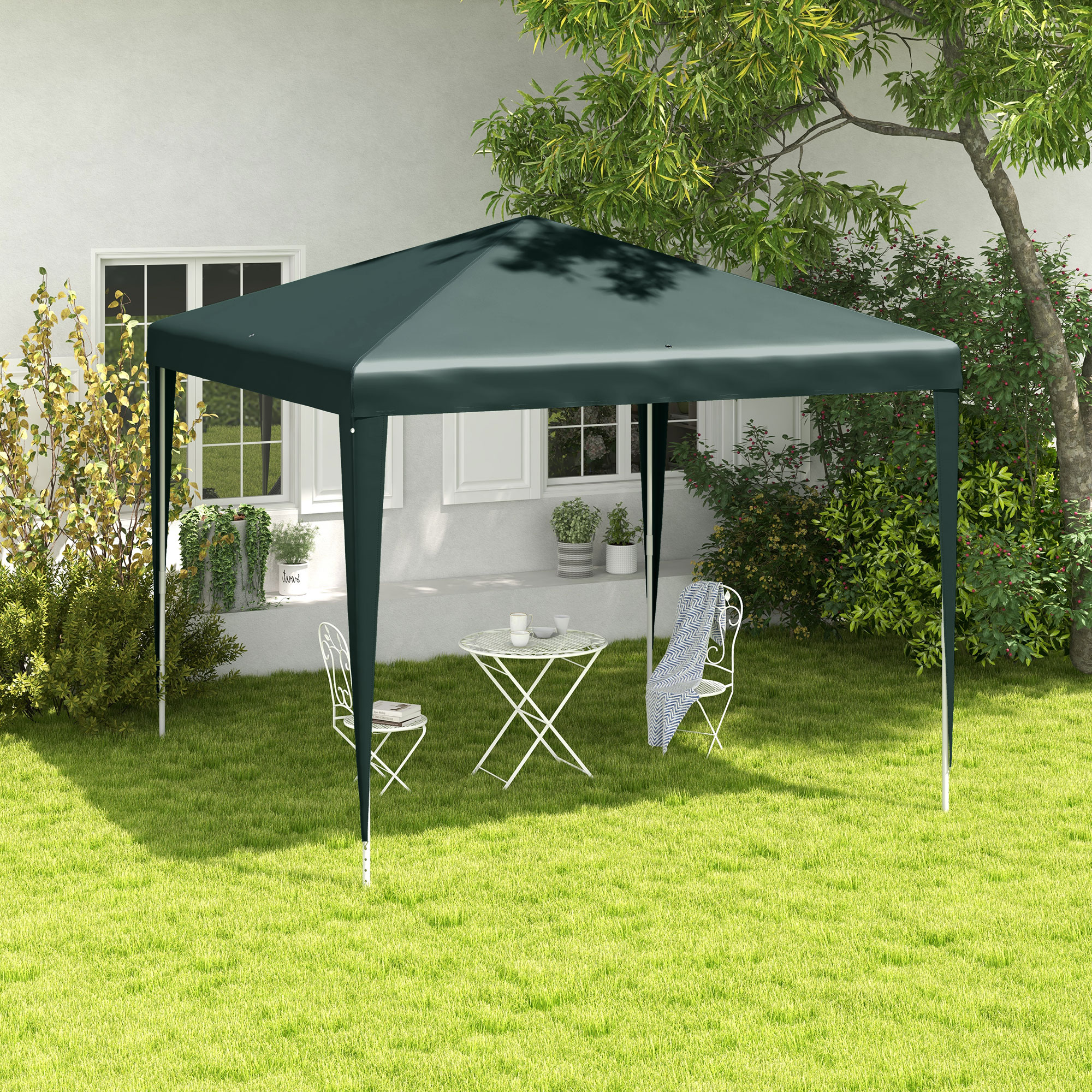 Gazebo da Giardino 270x270 cm con Picchetti e Corde Telaio in Acciaio e Rivestimento in PE Verde Scuro...