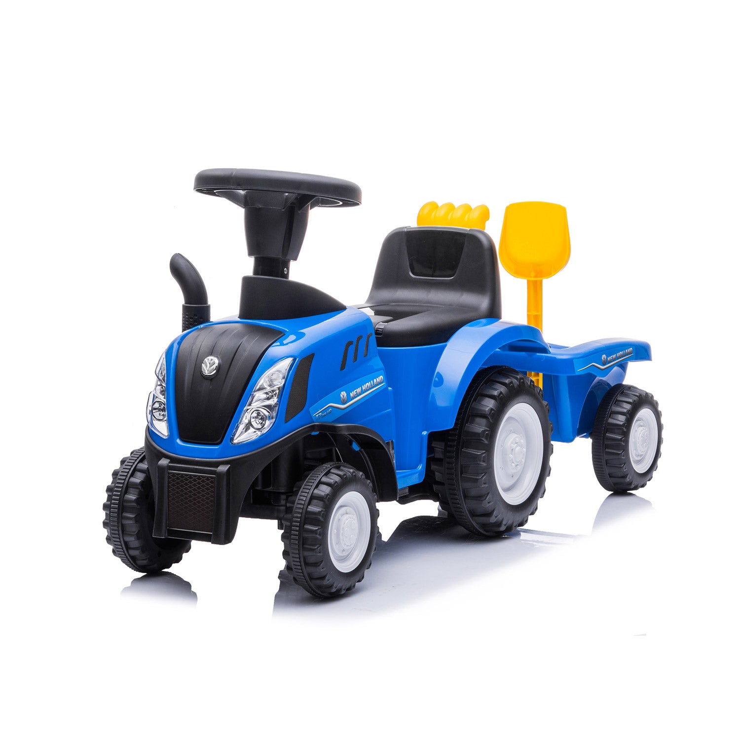 Trattore Cavalcabile con Rimorchio 91x29x44 cm per Bambini New Holland Blu...