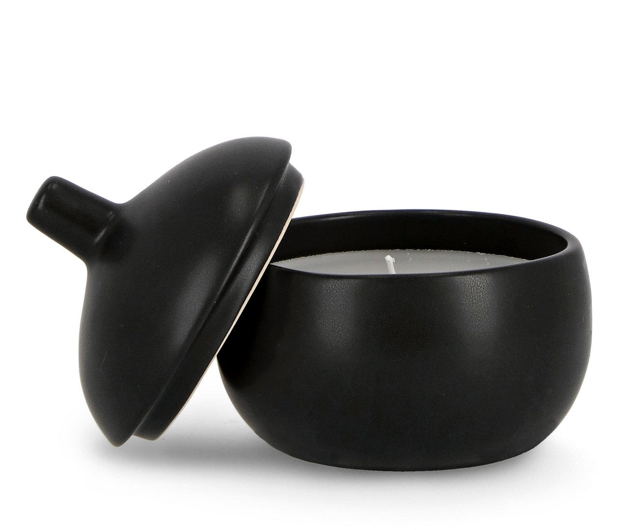 Candela con Coperchio Ø14x14 cm in Ceramina Canister Nero...