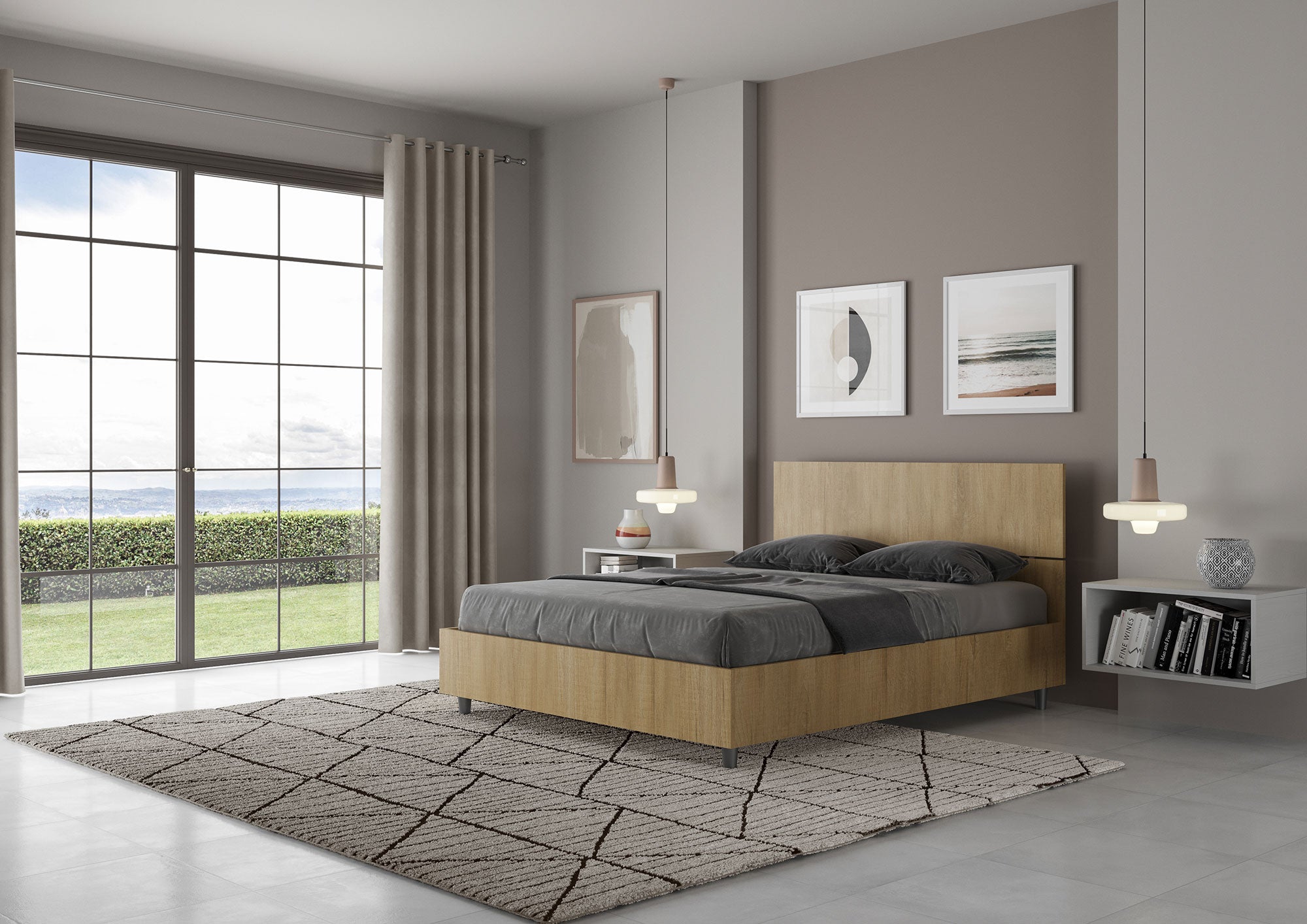 Letto Matrimoniale Francese 140x200 cm Senza Rete Testata Dritta Demas Quercia Natura...