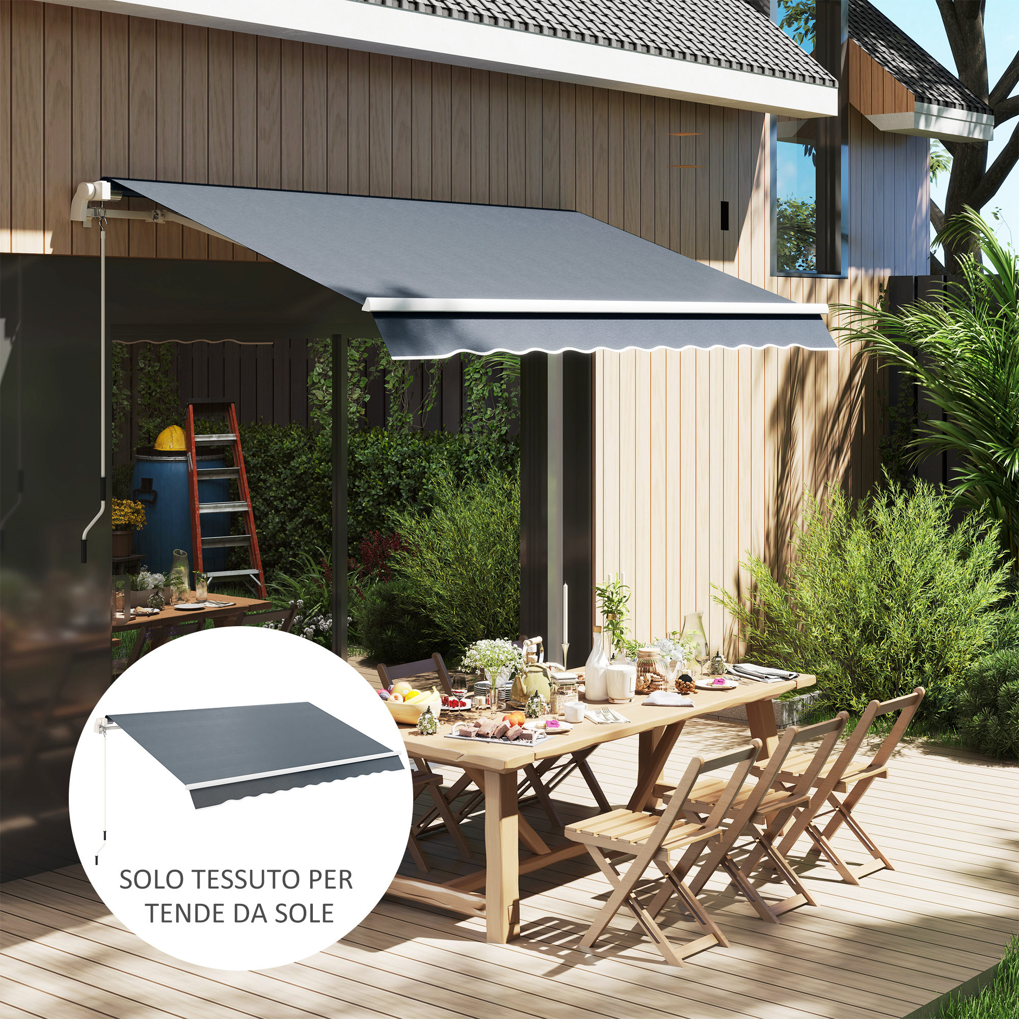 Telo di Ricambio per Tenda Parasole Retrattile 4x3 m in Poliestere Anti UV 50+ Grigio...