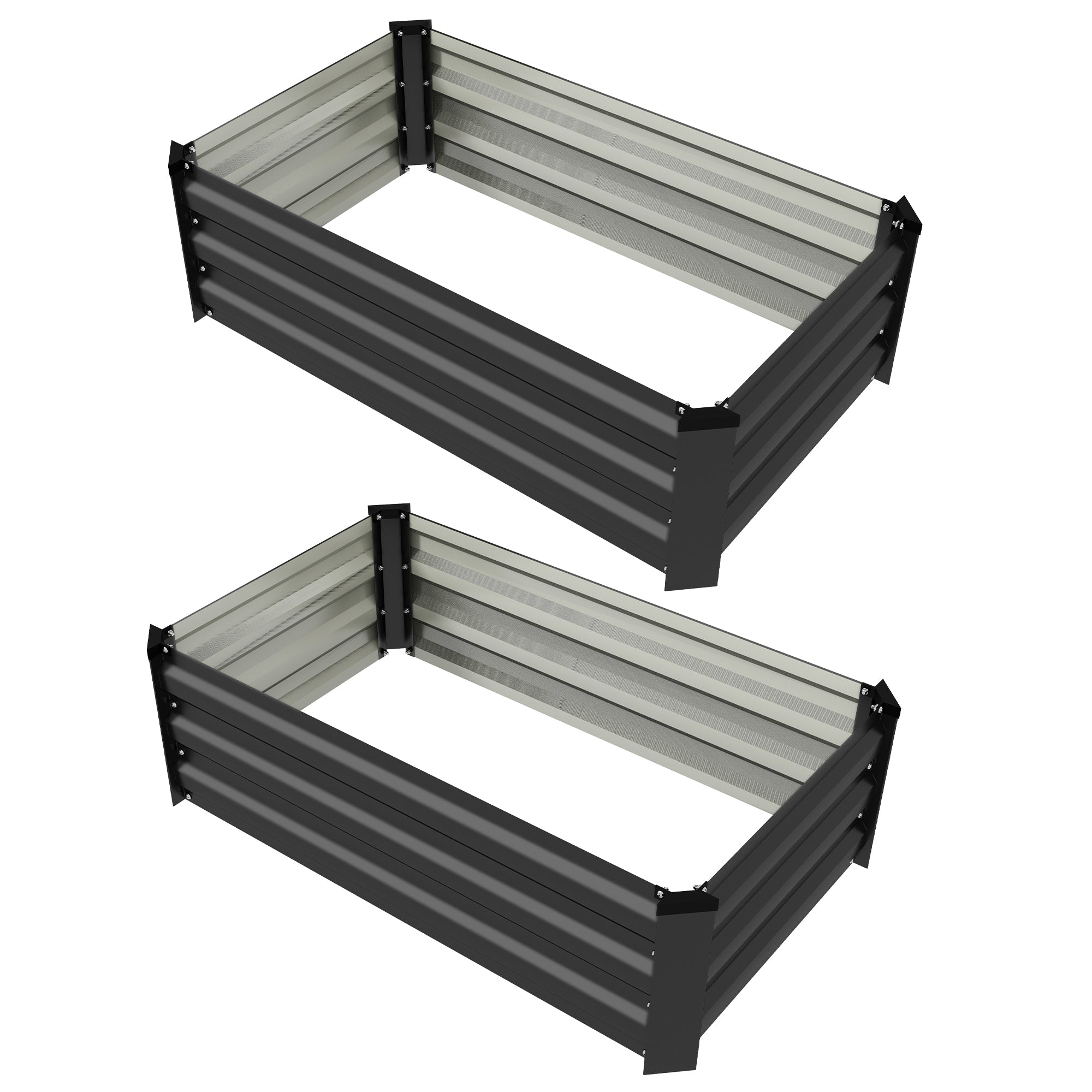 Image of Set di 2 Letti per Orto Rialzato con Fondo Aperto 100x60x30cm in Acciaio Galvanizzato Grigio