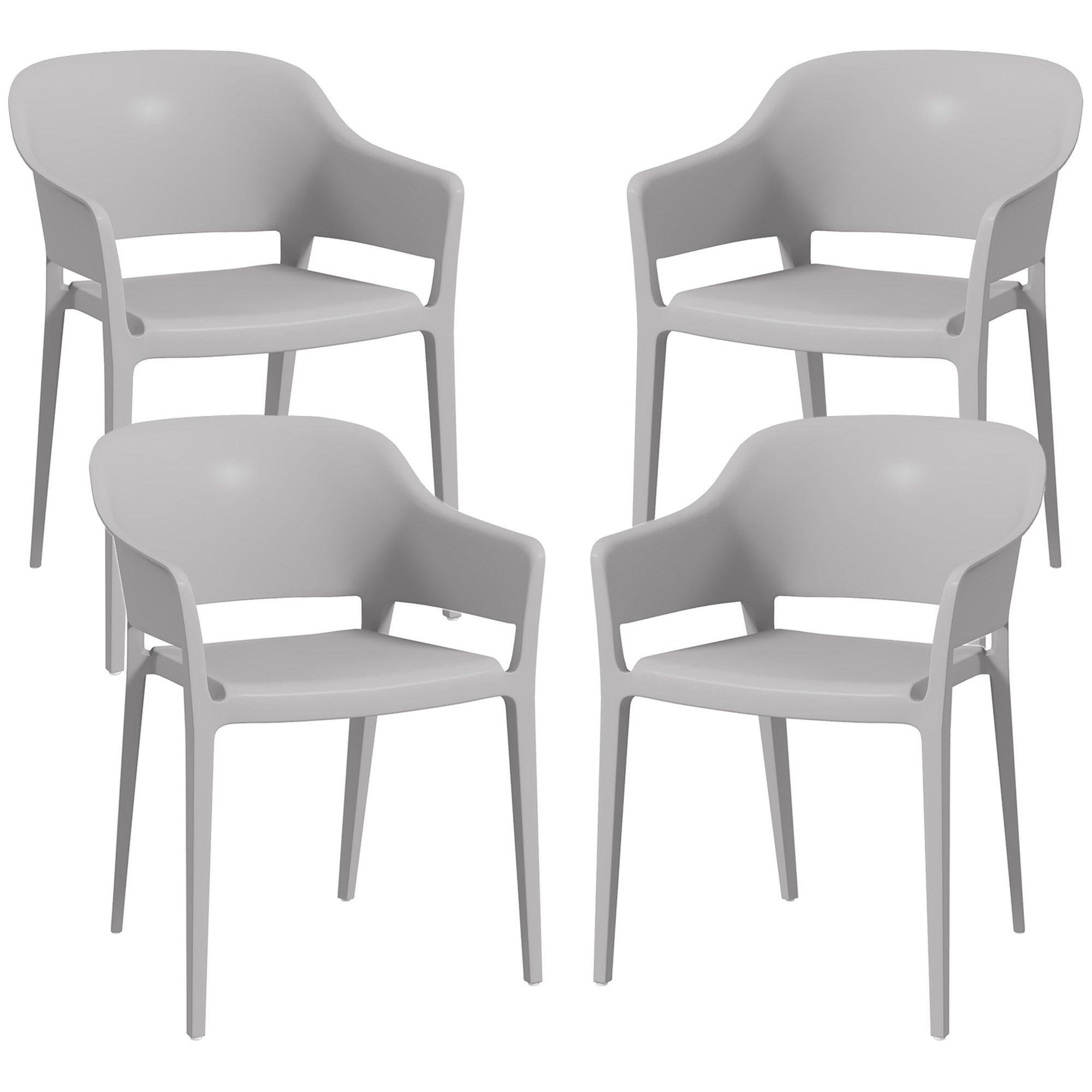 Set 4 Sedie da Giardino Impilabili con Braccioli e Schienale Alto 56x54,5x77,5 cm in Plastica Grigio