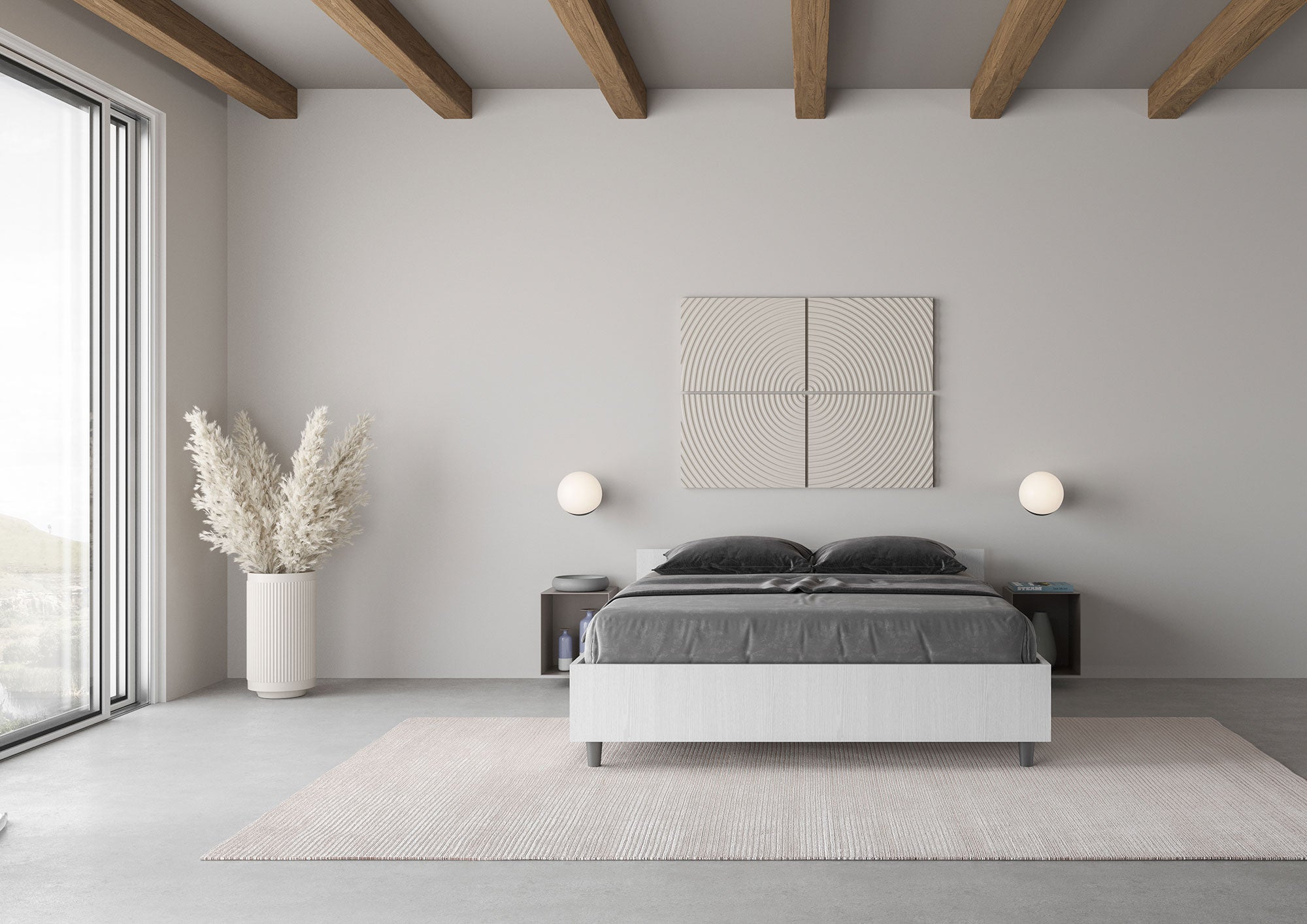 Letto Matrimoniale Francese 140x200 cm Senza Rete Nuamo Bianco Frassino...