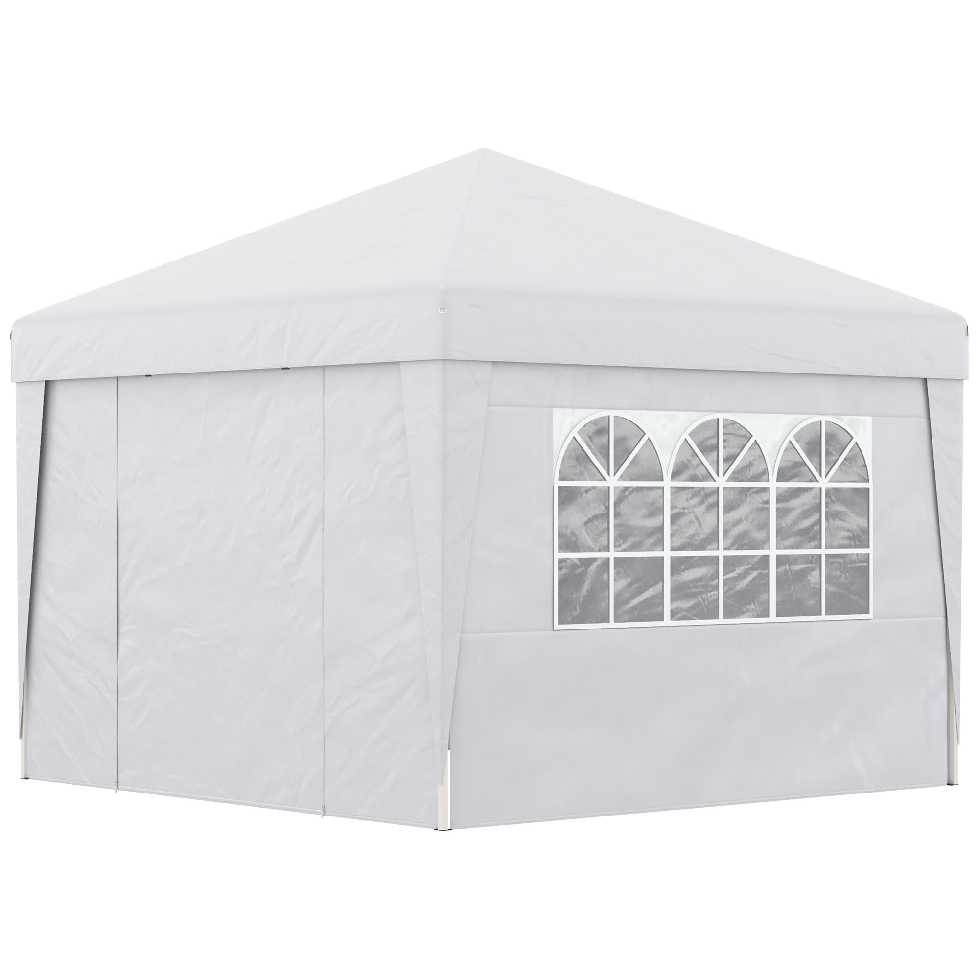 Gazebo da Giardino Pieghevole 3x3m con Design Pop Up e Finestre in Tessuto Oxford Bianco