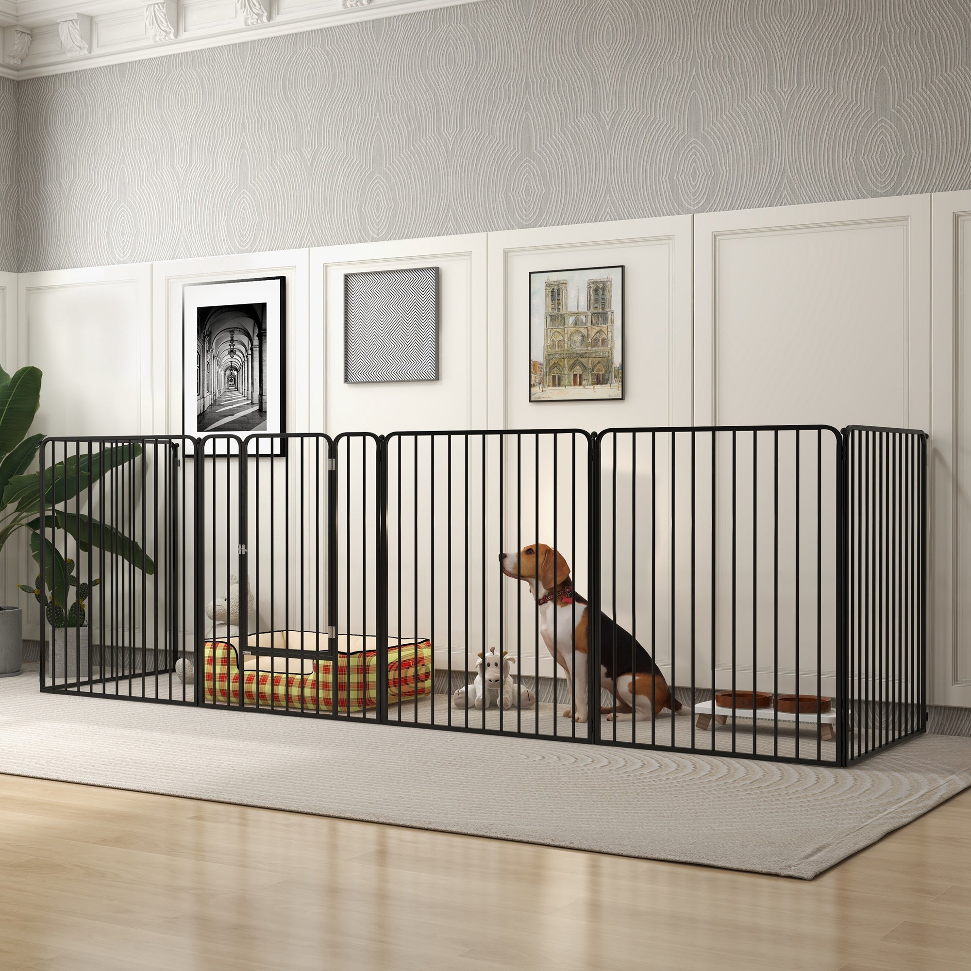 Recinto per Cani Grandi a 6 Pannelli Modulabili 164x83x100 cm in Acciaio Nero...