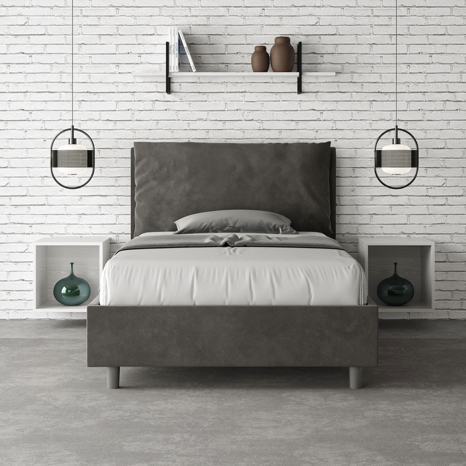 Letto 1 Piazza E Mezzo 120x200 cm Senza Rete Imbottito in Microfibra Antea Large Grigio...