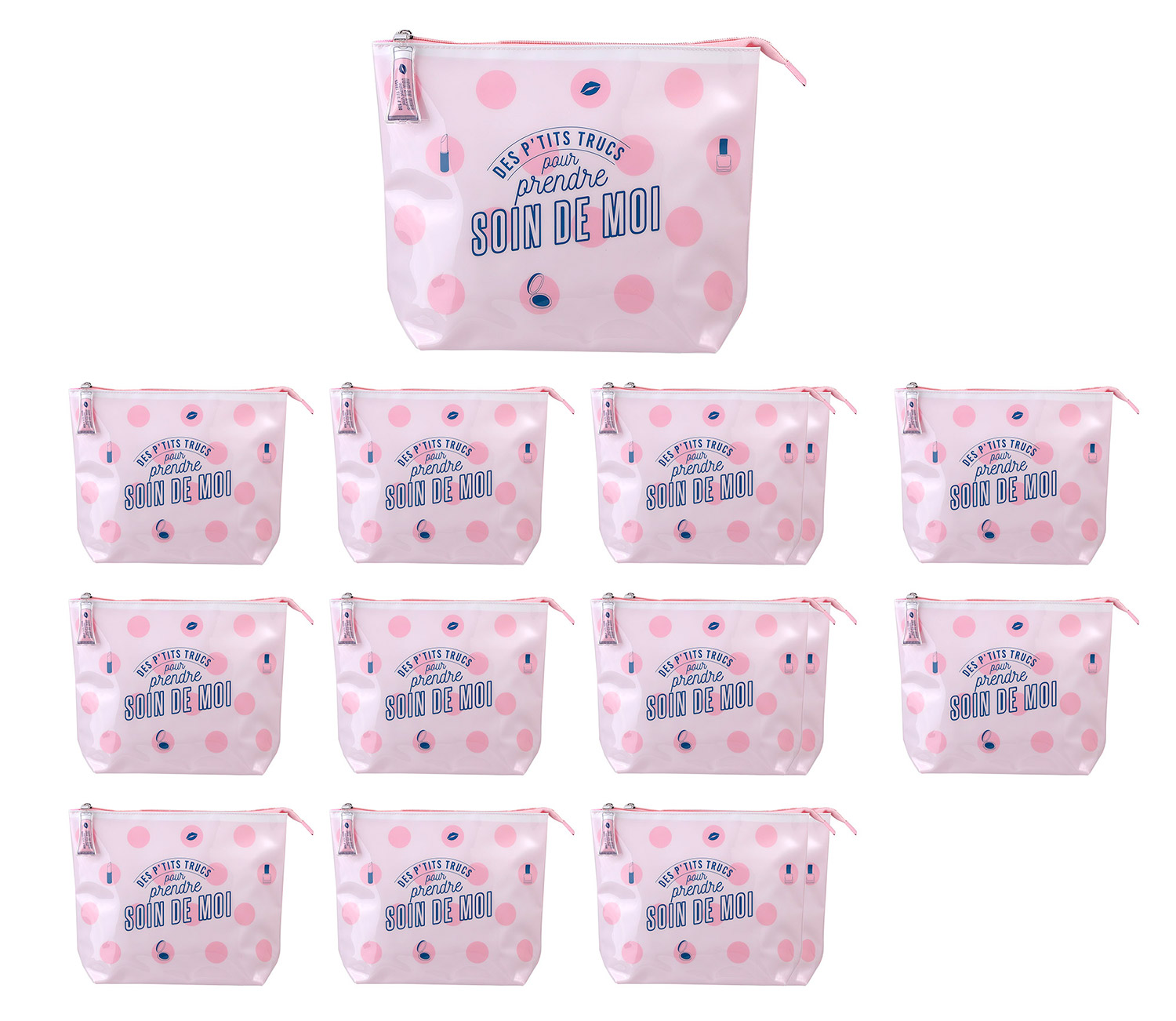 Image of Set 12 Beauty Case per Bambini 28x7,5x21 cm per Trucchi da Viaggio Shiny Rosa