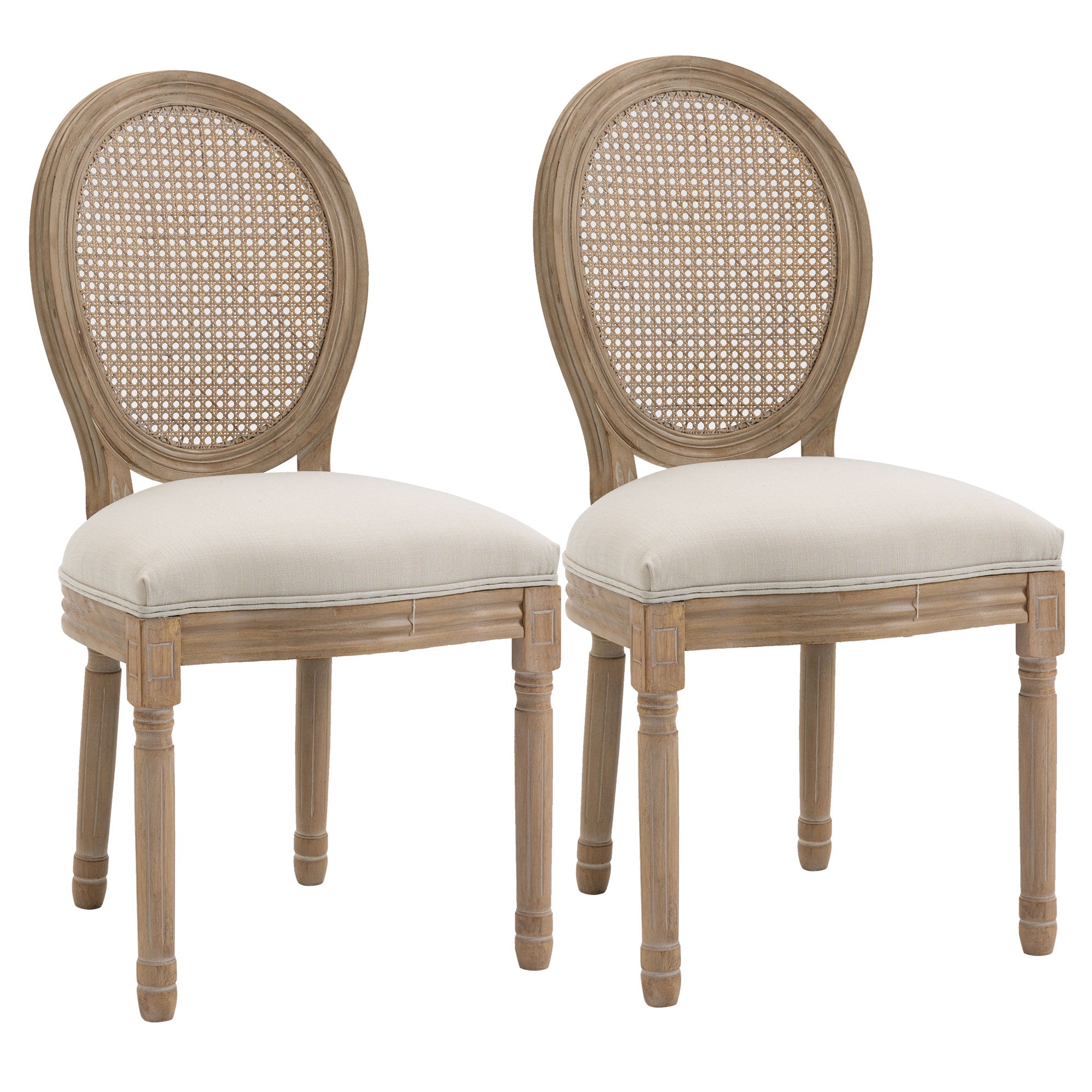 Image of Set 2 Sedie Imbottite 49x56x96 cm in Legno e Tessuto Bianche