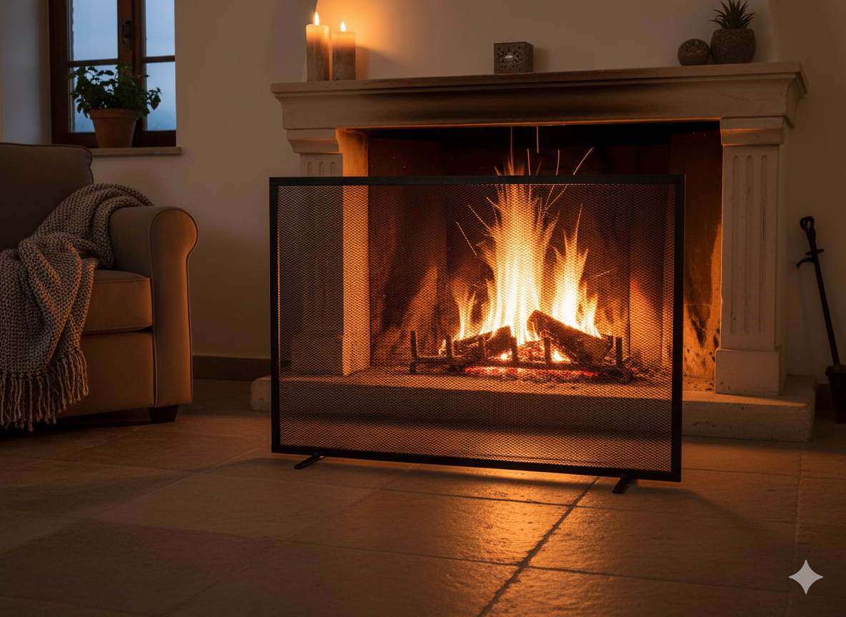 Parascintille per Camino 60x51 in Ferro Verniciato Grigio Martellato...