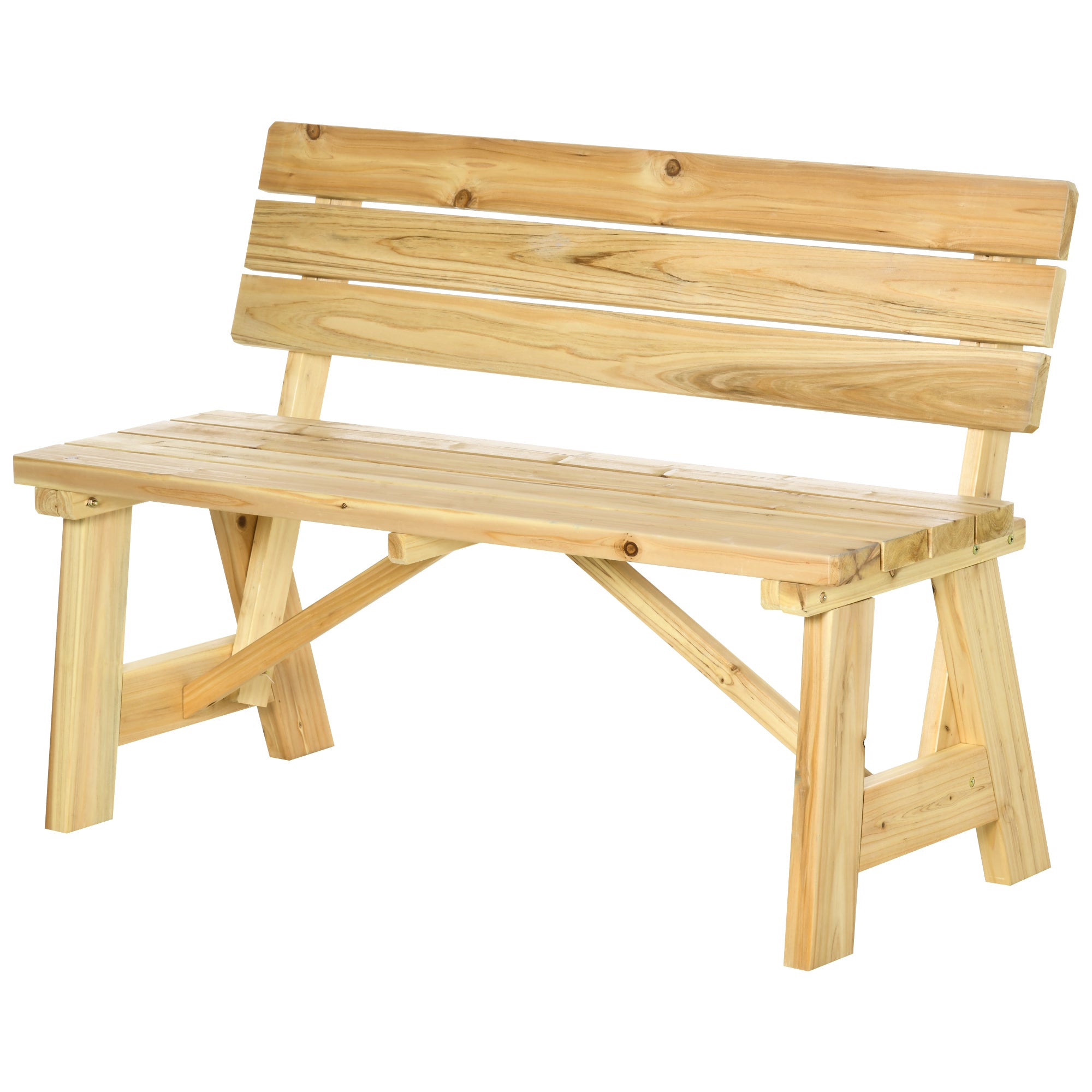 Panchina da Giardino 2 Posti a Doghe con Schienale Alto 116x56x80 cm in Legno Naturale