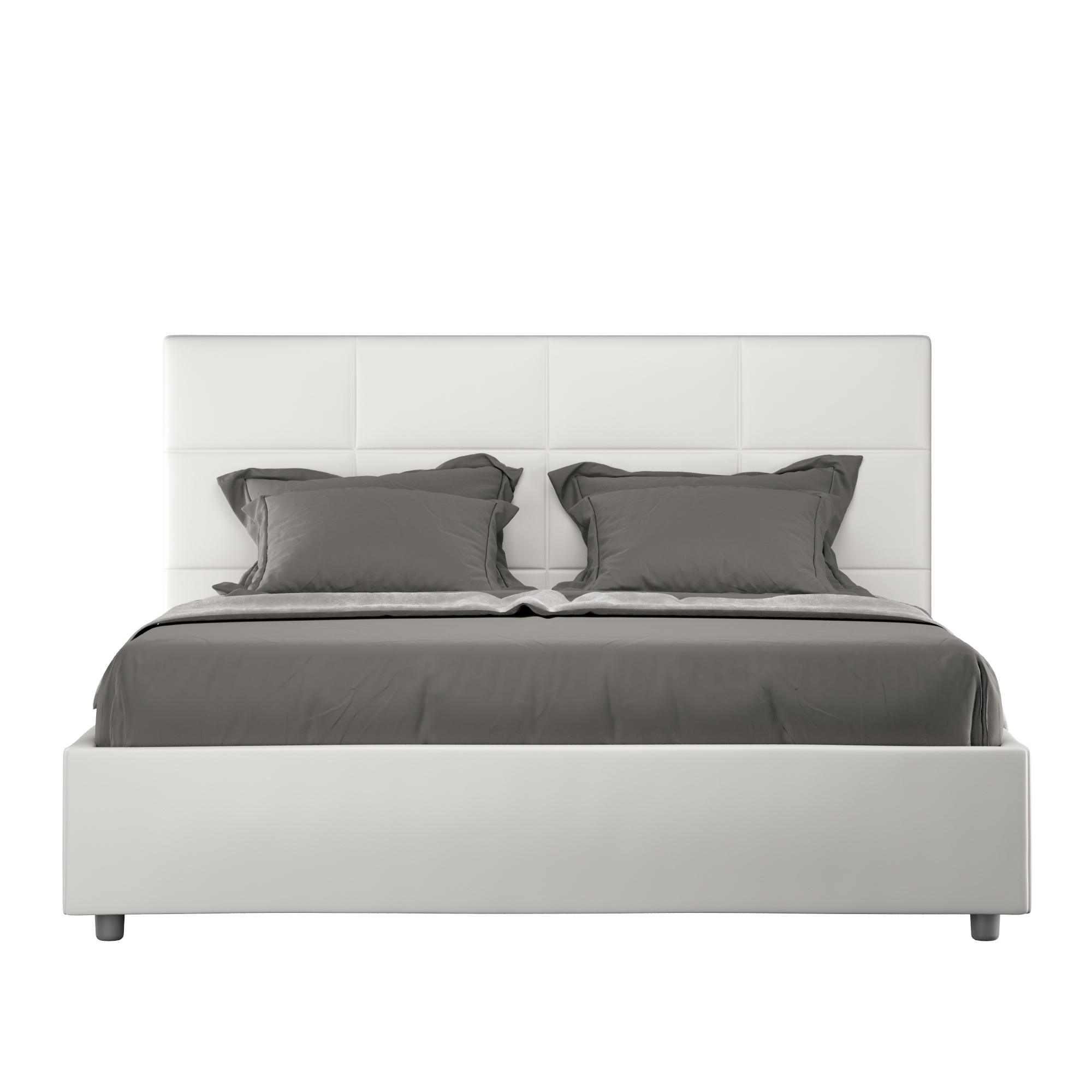 Letto Matrimoniale 160x210 cm con Rete e Contenitore con Alzata Comoda Imbottito in Similpelle Mika Bianco