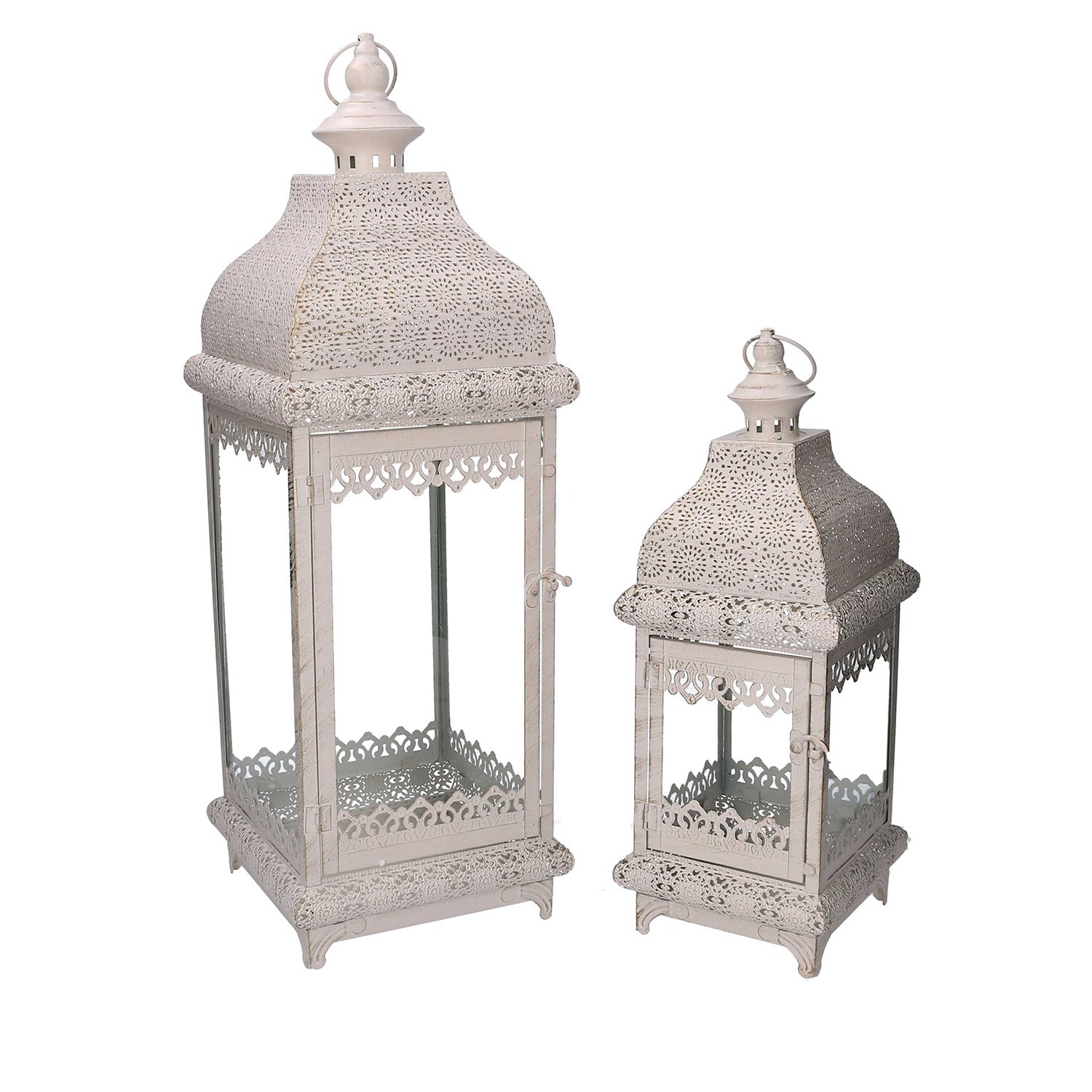 Image of Set 2 Lanterne in Metallo crema e oro