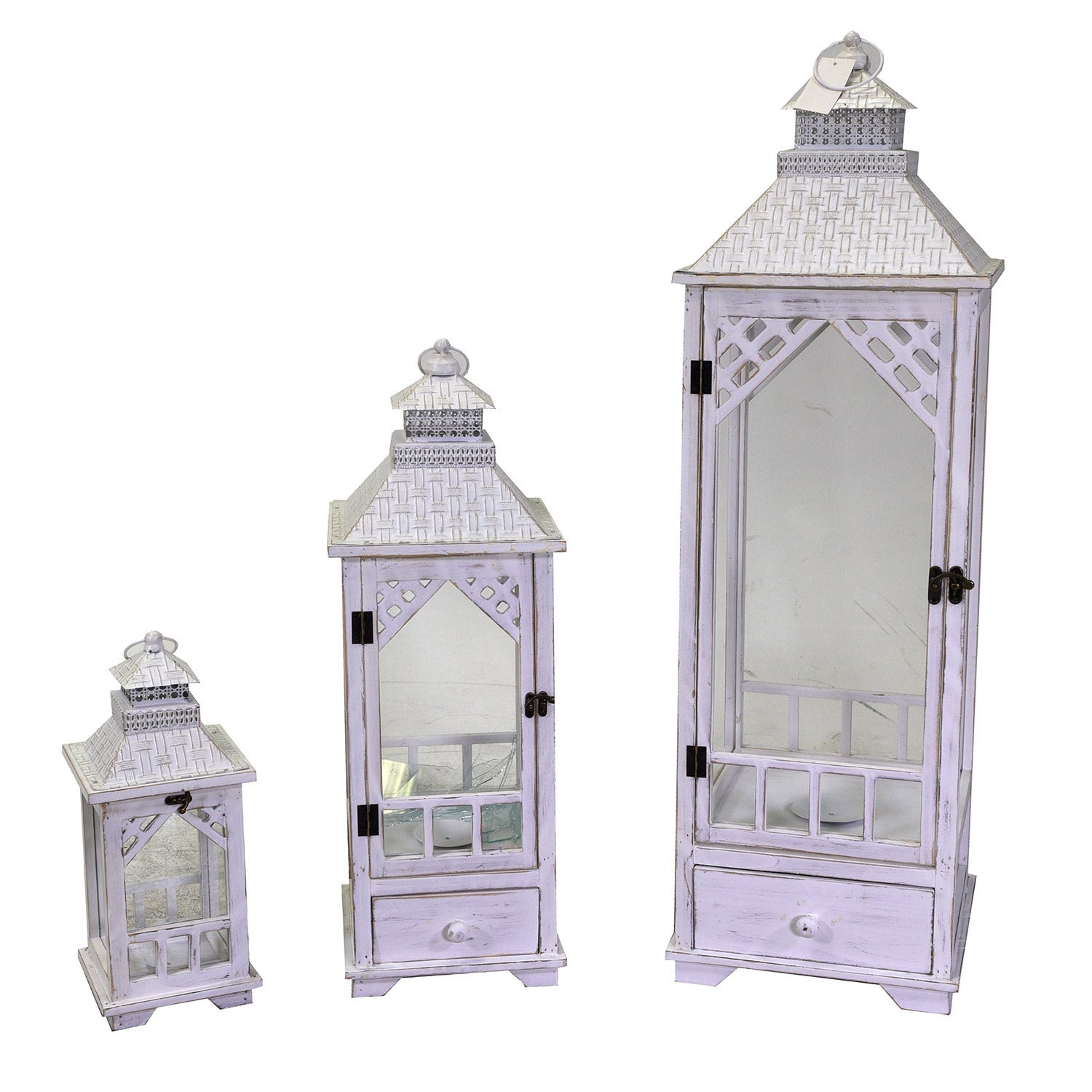 Image of Set 3 Lanterne in Legno in Metallo sbiancato quadro