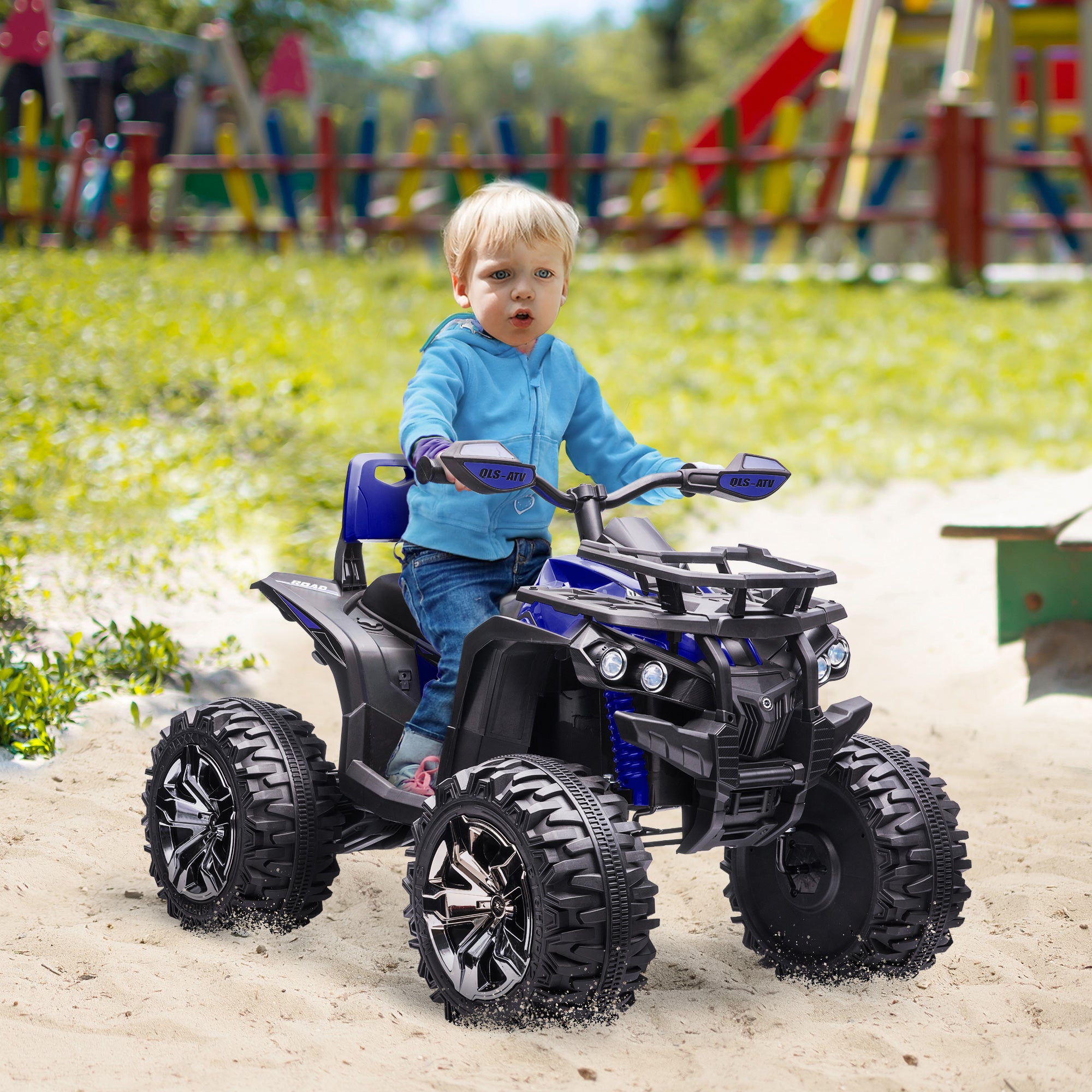 Quad Elettrico per Bambini 3-5 Anni a 12V con Fari e Pedale, in PP e Metallo 100x65x73 cm, Blu...