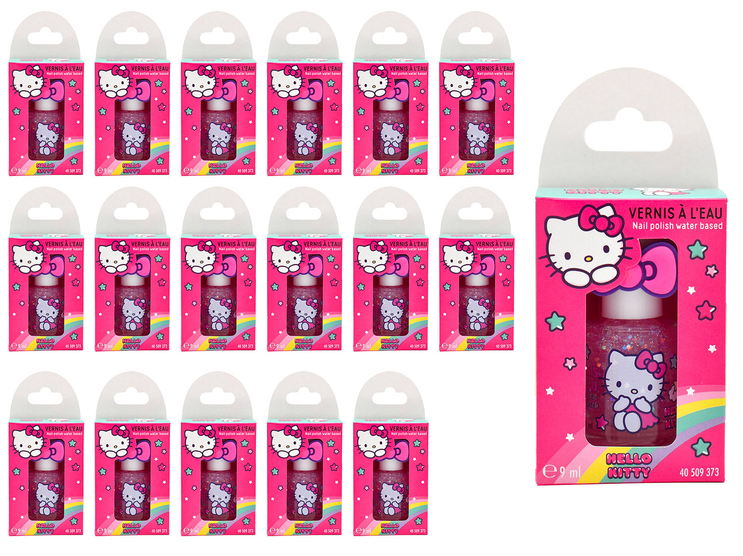 Set 18 Smalti Hello Kitty con Anello per Bambini a Base Acqua 9 ml Rosa Chiaro...