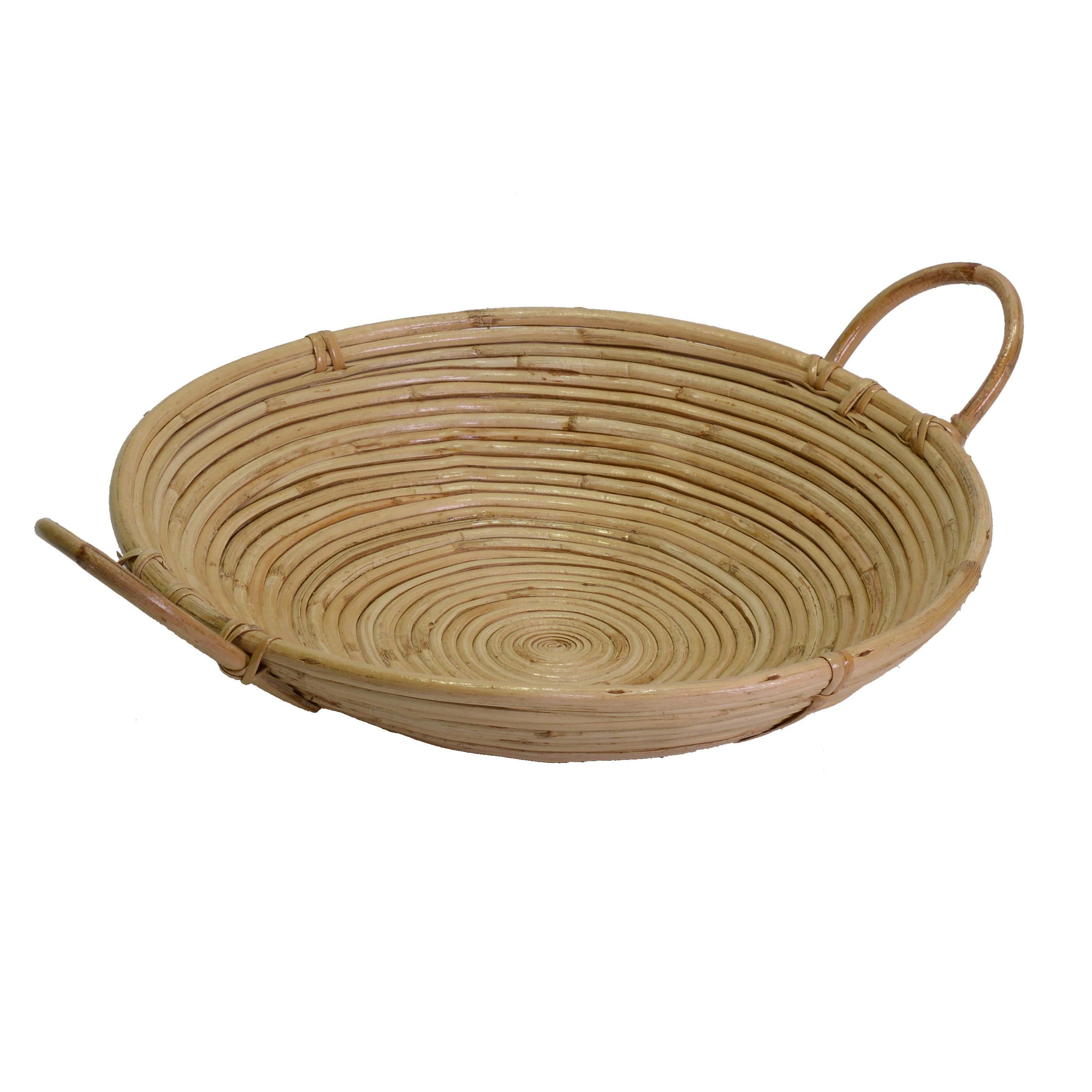 Image of Cesta giunco naturale con manici tondo cm Ø40xh10x40