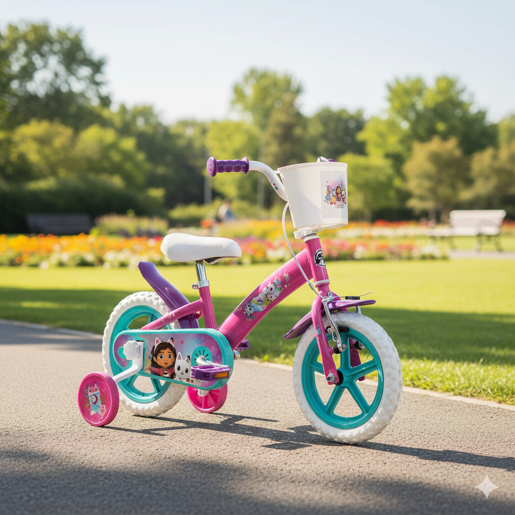 Bicicletta Bambina 12 Pollici con Rotelle e Cestino Gabby's Dollhouse Rosa e Viola...