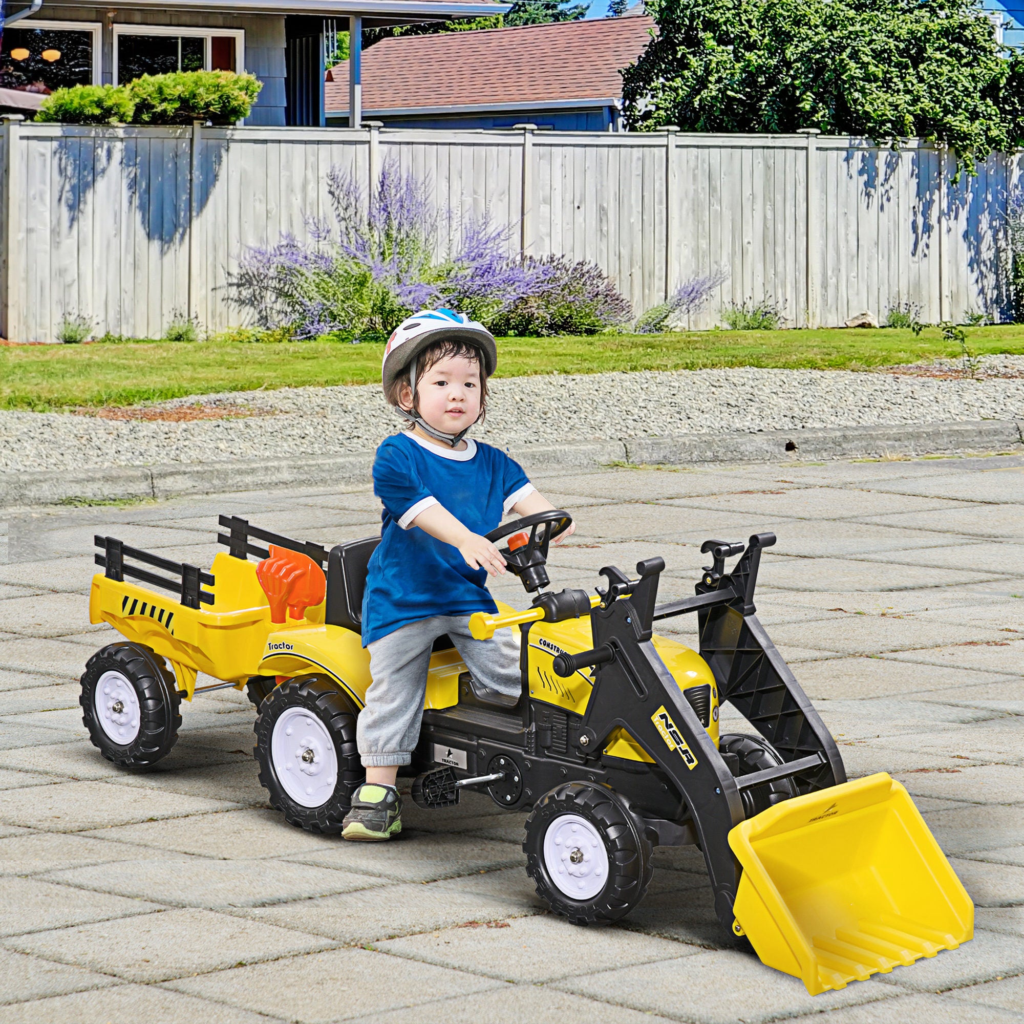Escavatore A Pedali per Bambini con Ruspa e Rimorchio Giallo...