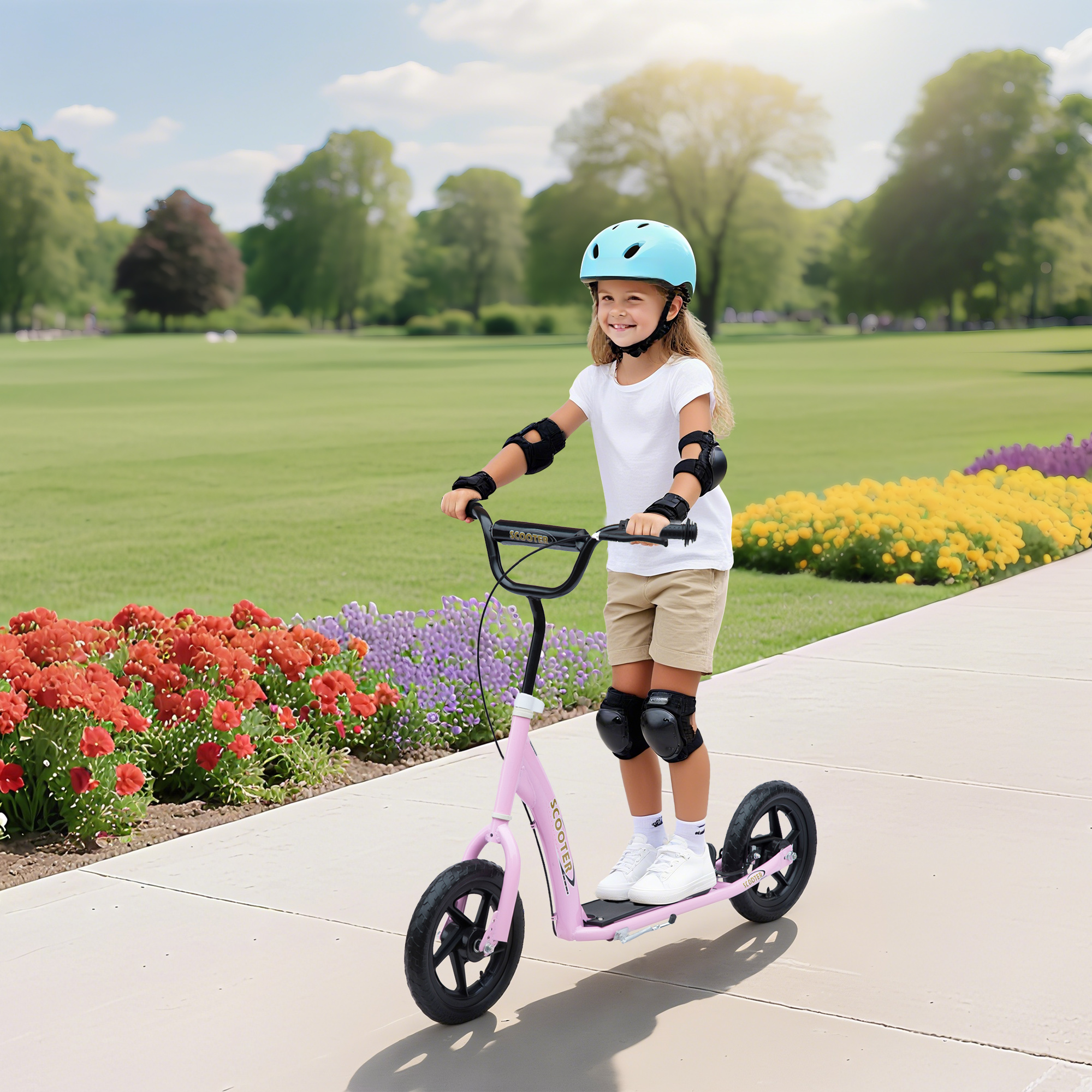 Monopattino per Bambini 5-12 Anni 120x52x80-88 cm Supporta fino a 50 kg Telaio in Acciaio Rosa...