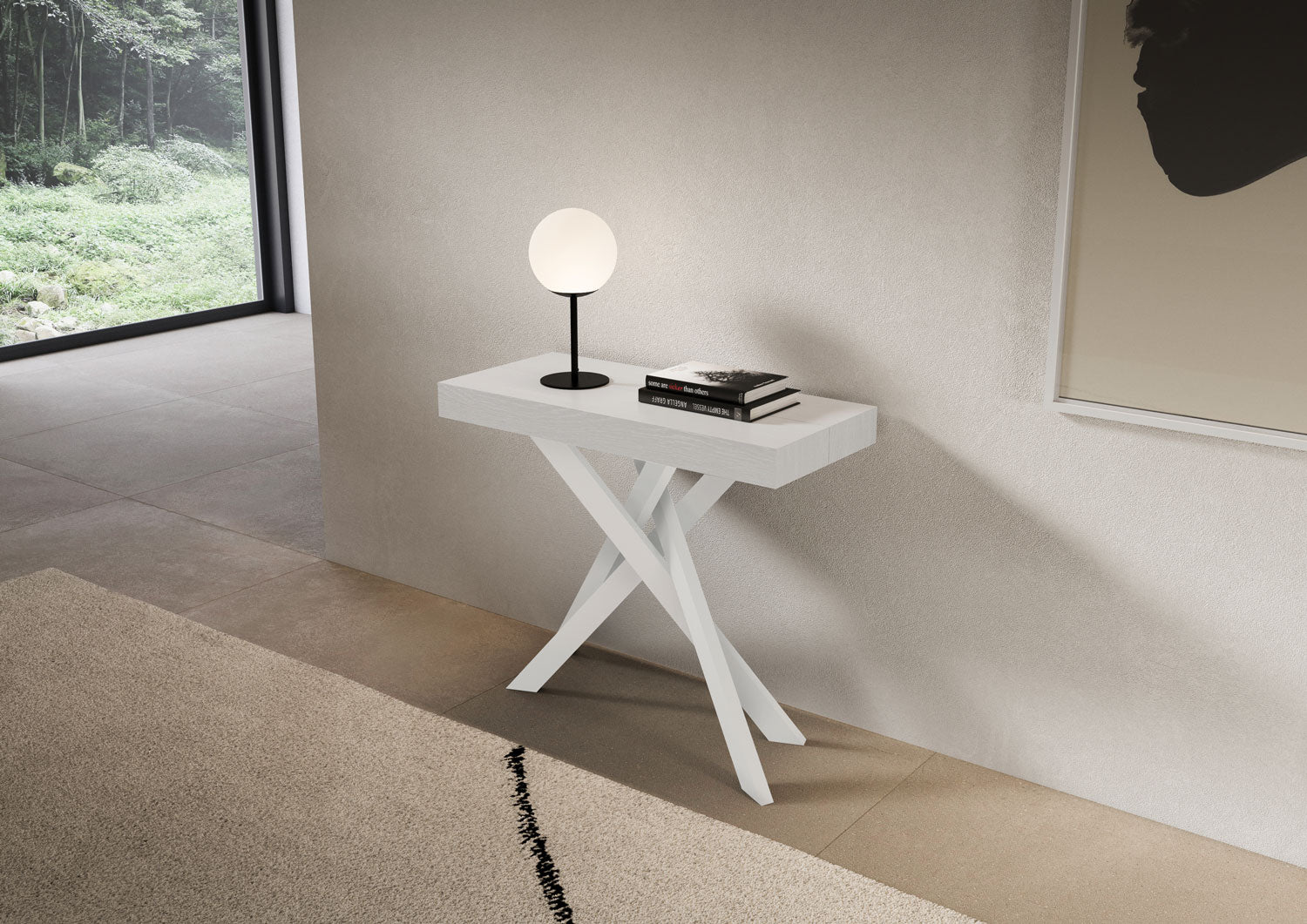 Consolle Allungabile 90-196x40x77 cm Saki Small Premium Bianco Frassino Gambe Bianche...