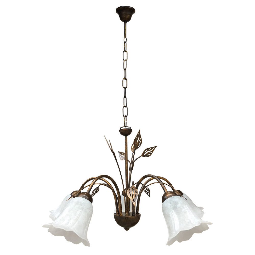 Image of Lampadario 5xE14 Montatura Marrone Oro Vetro Spugnato Bianco E-Energy Teresa