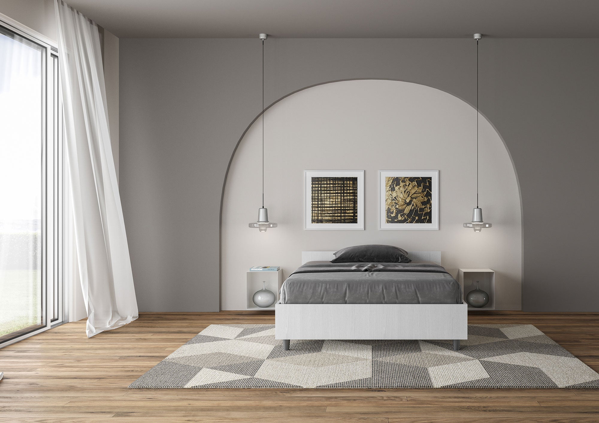 Letto 1 Piazza e Mezzo 120x200 cm Senza Rete Nuamo Bianco Frassino...