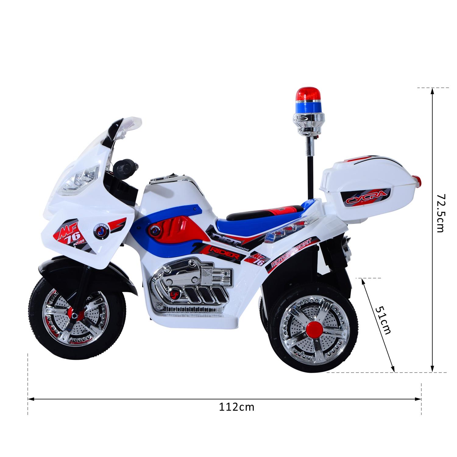 Moto Elettrica Polizia per Bambini 6V con Sirena Police Bianca...