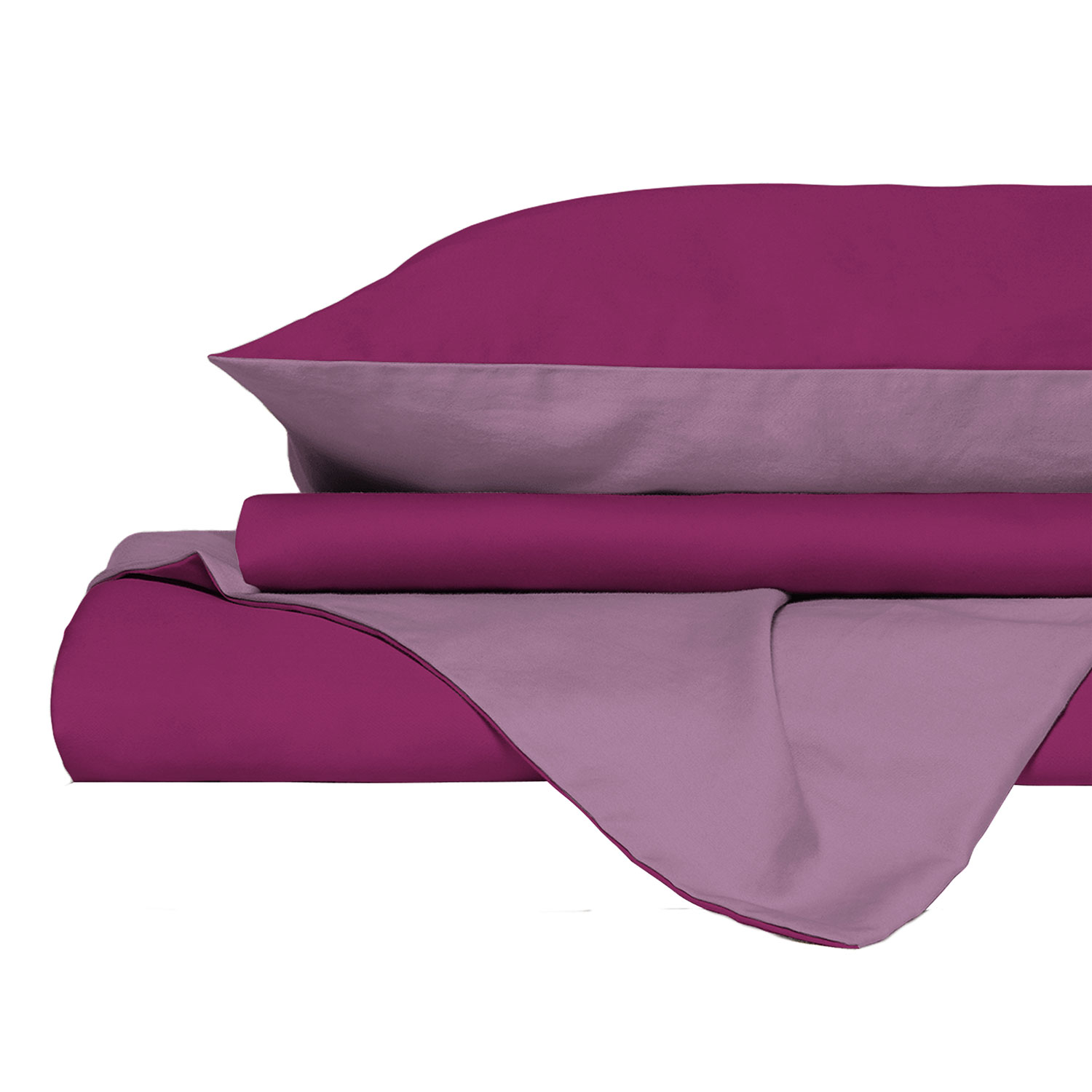 Copripiumino Piazza E Mezza con Sacco e Federe in Tinta Unita Double Face Linea Vera Fucsia e Lilla...